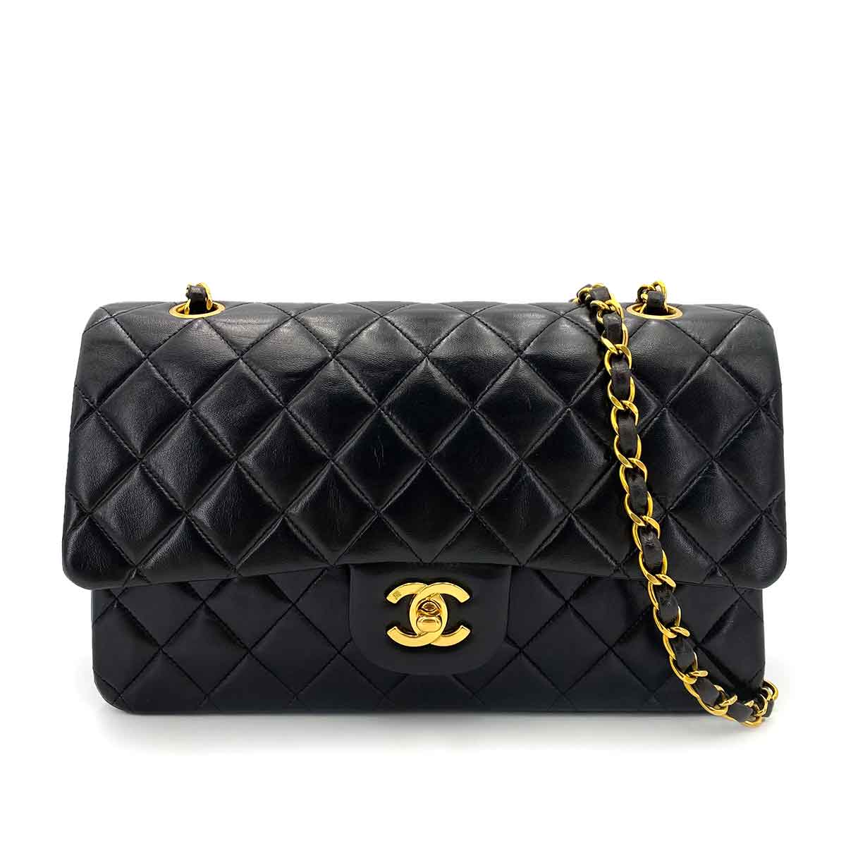 CHANEL CHANEL VINTAGE CLASSIC FLAP MEDIUM CHAIN SHOULDER BAG BLACK LAMB SKIN 90239092