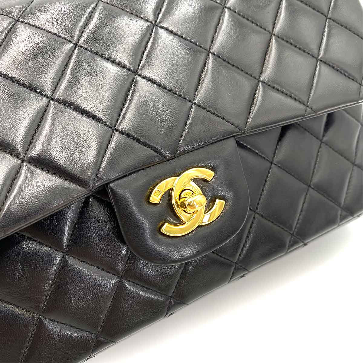 CHANEL CHANEL VINTAGE CLASSIC FLAP MEDIUM CHAIN SHOULDER BAG BLACK LAMB SKIN 90239092