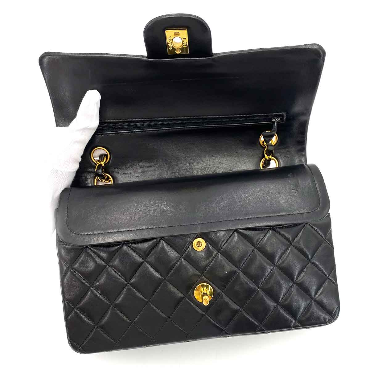 CHANEL CHANEL VINTAGE CLASSIC FLAP MEDIUM CHAIN SHOULDER BAG BLACK LAMB SKIN 90239092