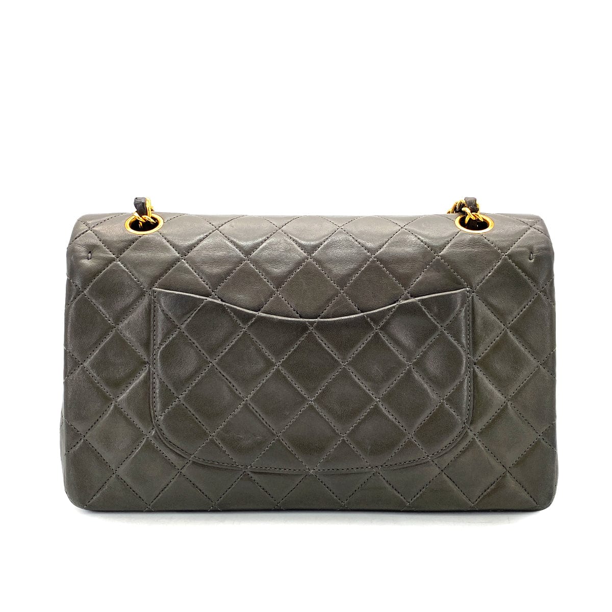 CHANEL CHANEL VINTAGE CLASSIC FLAP MEDIUM CHAIN SHOULDER BAG GRAY LAMB SKIN 90270801