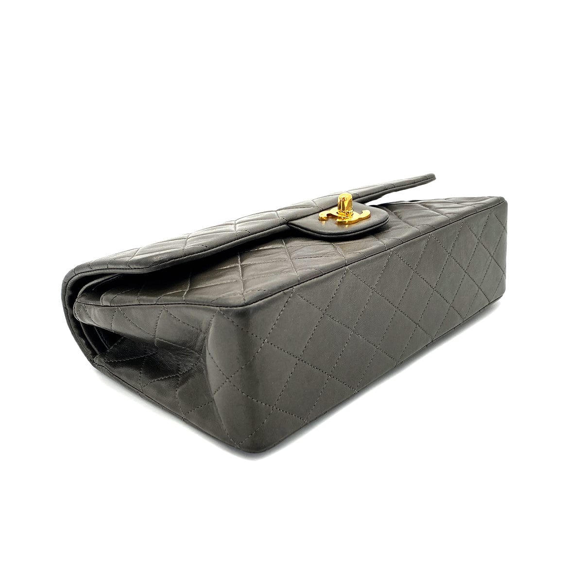 CHANEL CHANEL VINTAGE CLASSIC FLAP MEDIUM CHAIN SHOULDER BAG GRAY LAMB SKIN 90270801