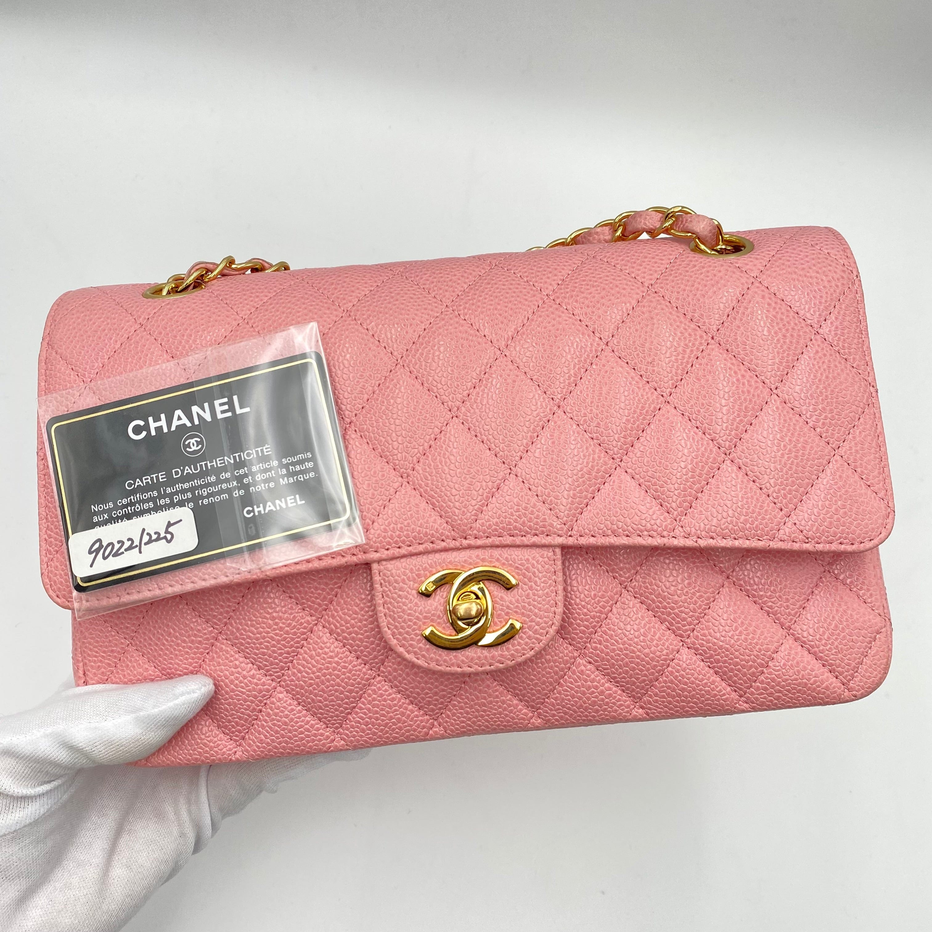 Chanel CHANEL VINTAGE CLASSIC FLAP MEDIUM CHAIN SHOULDER BAG PINK CAVIAR SKIN 90221225