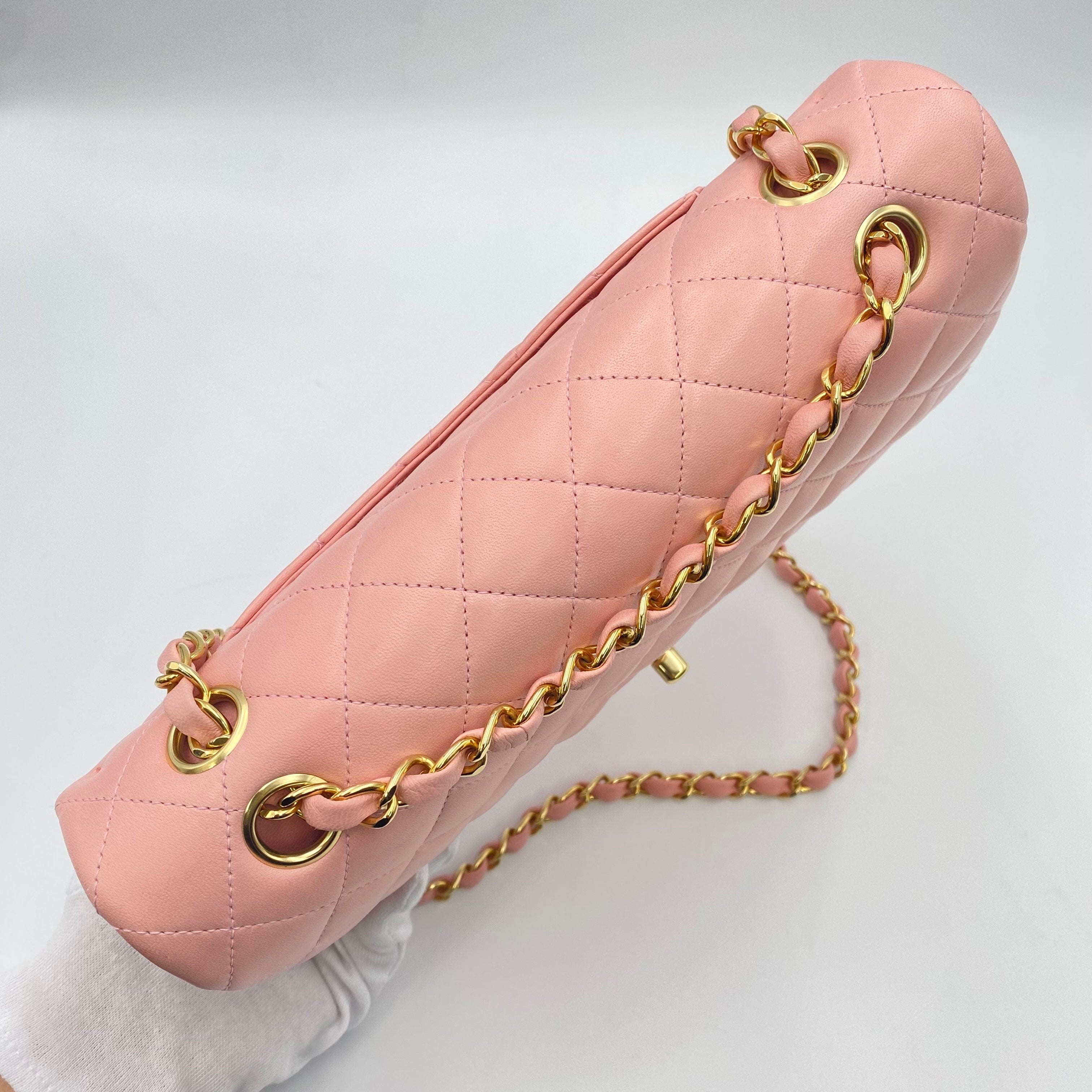Chanel CHANEL VINTAGE CLASSIC FLAP MEDIUM CHAIN SHOULDER BAG PINK LAMB SKIN 90219906