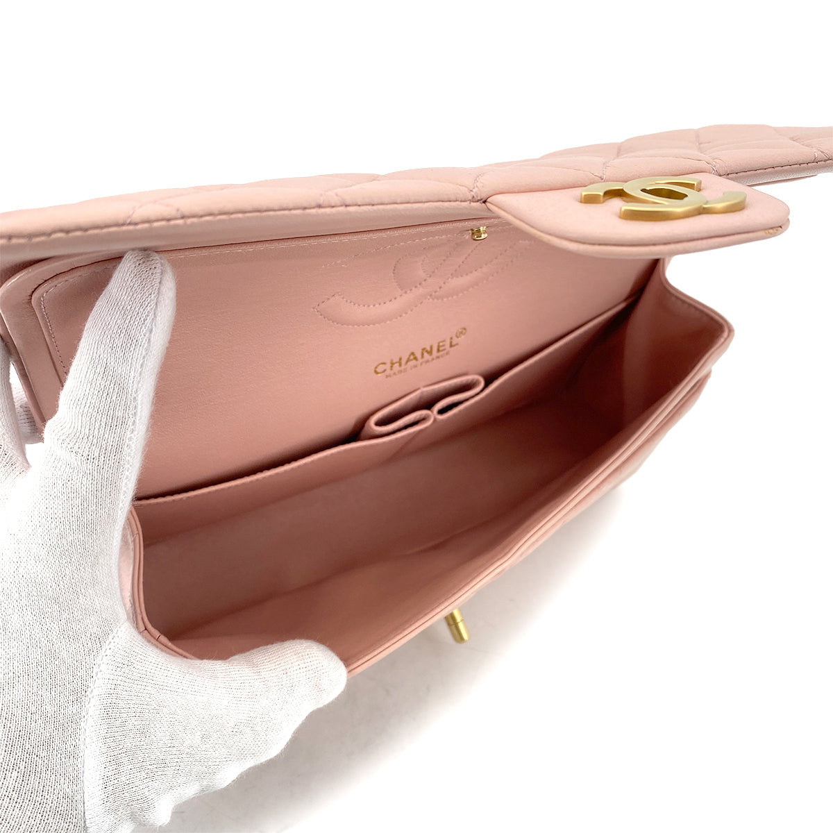 Chanel CHANEL VINTAGE CLASSIC FLAP MEDIUM CHAIN SHOULDER BAG PINK LAMB SKIN 90260131