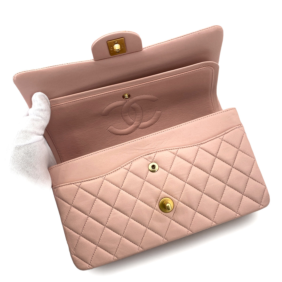 Chanel CHANEL VINTAGE CLASSIC FLAP MEDIUM CHAIN SHOULDER BAG PINK LAMB SKIN 90260131