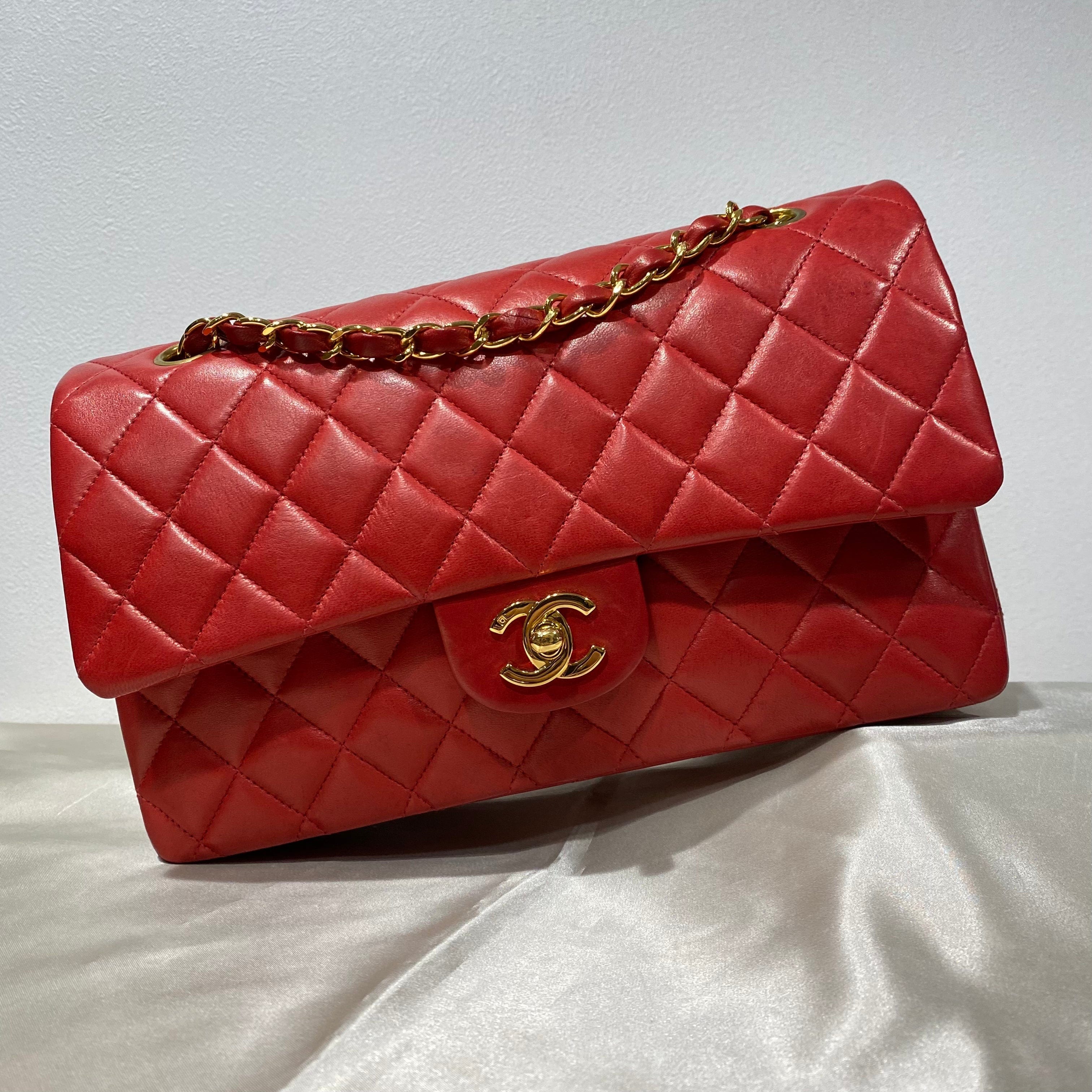 Chanel CHANEL VINTAGE CLASSIC FLAP MEDIUM RED LAMB SKIN 90197633
