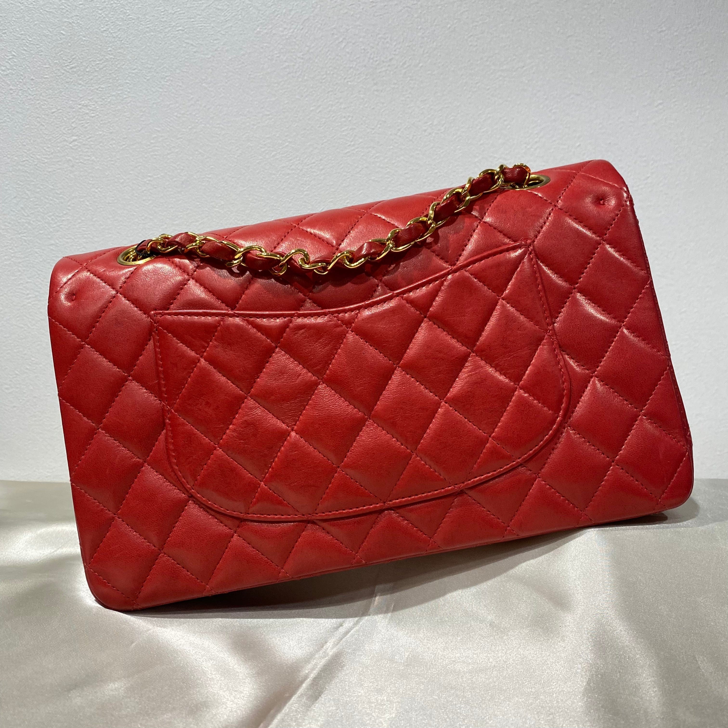 Chanel CHANEL VINTAGE CLASSIC FLAP MEDIUM RED LAMB SKIN 90197633