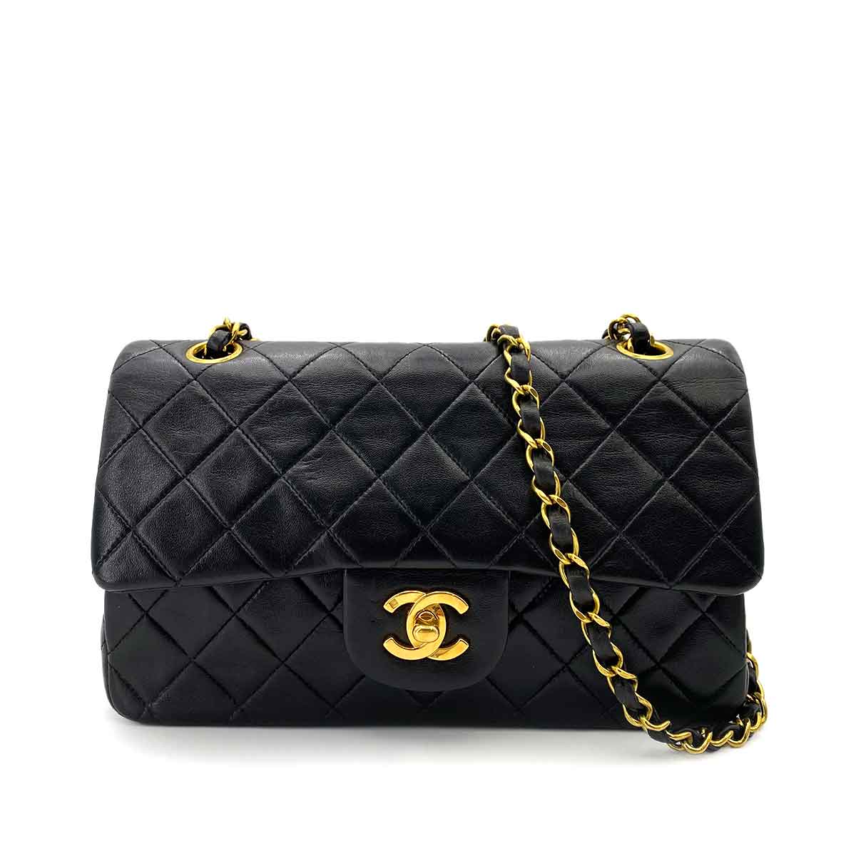 CHANEL CHANEL VINTAGE CLASSIC FLAP SMALL CHAIN SHOULDER BAG BLACK LAMB SKIN 90241700