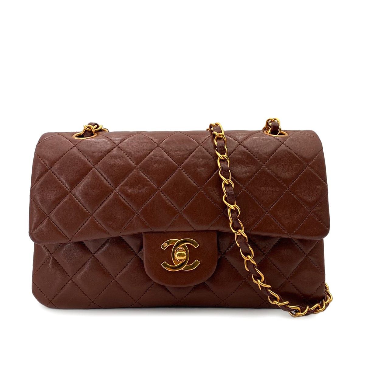 Chanel CHANEL VINTAGE CLASSIC FLAP SMALL CHAIN SHOULDER BAG BROWN LAMB SKIN 90241696