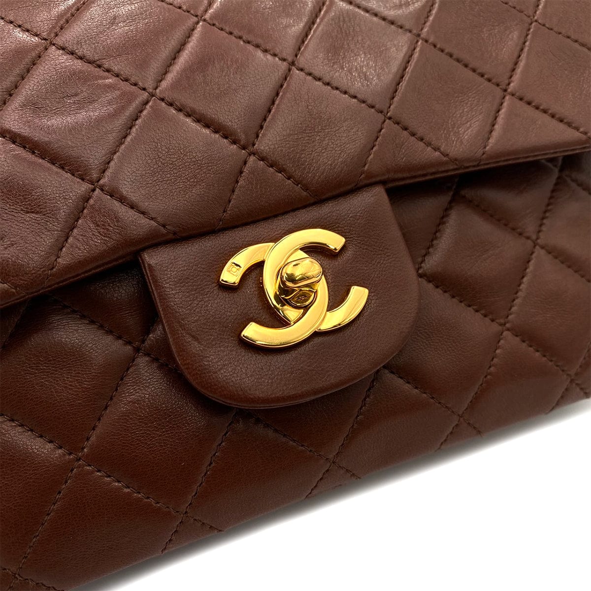 Chanel CHANEL VINTAGE CLASSIC FLAP SMALL CHAIN SHOULDER BAG BROWN LAMB SKIN 90241696