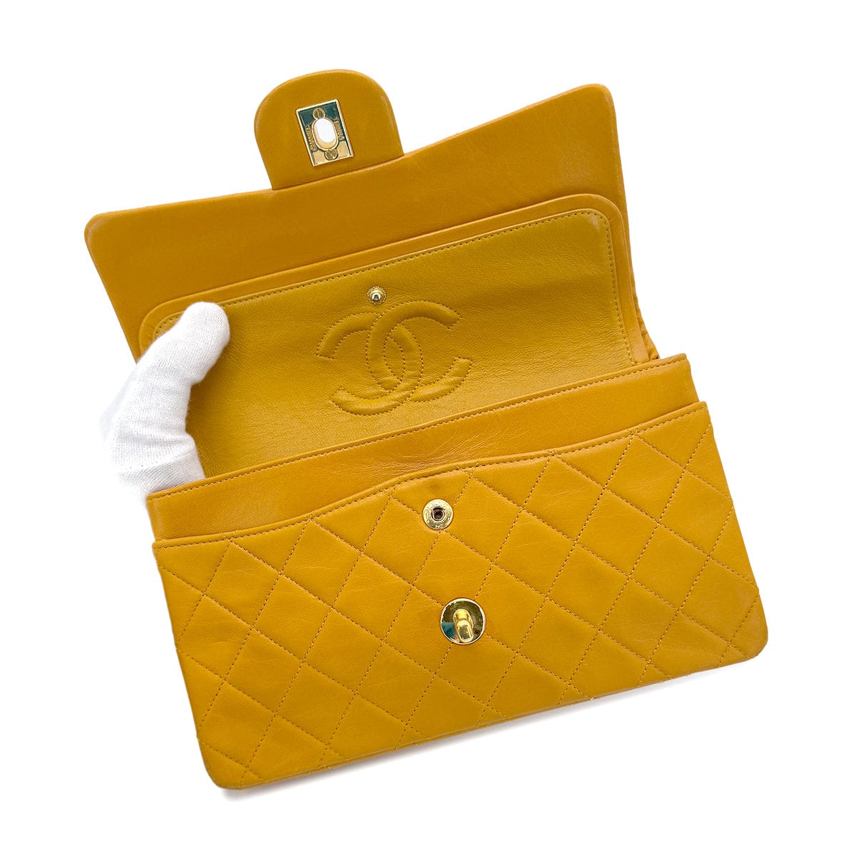 Chanel CHANEL VINTAGE CLASSIC FLAP SMALL CHAIN SHOULDER BAG CAMEL LAMB SKIN 90267456