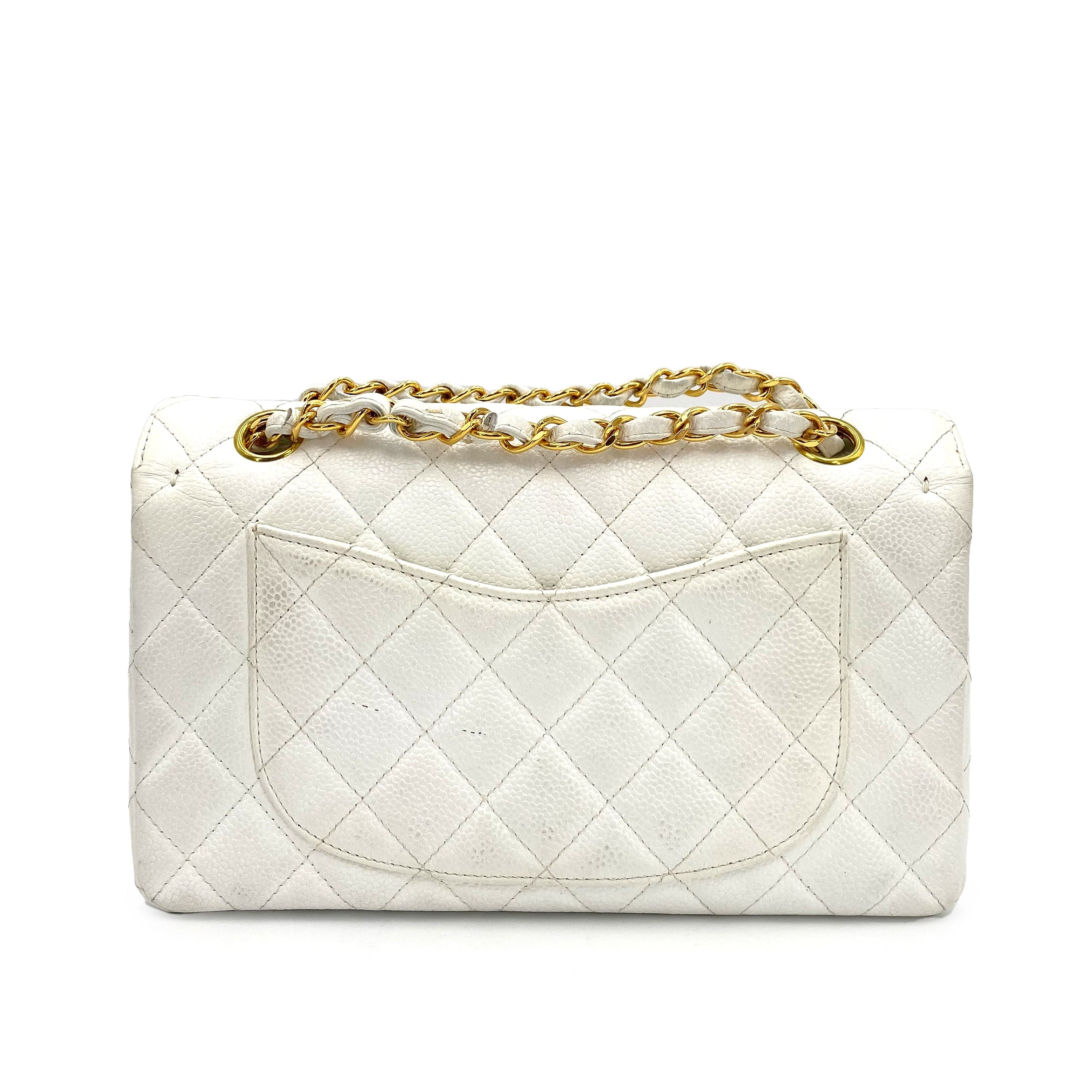 chanel CHANEL VINTAGE CLASSIC FLAP SMALL CHAIN SHOULDER BAG WHITE CAVIAR SKIN 90224614