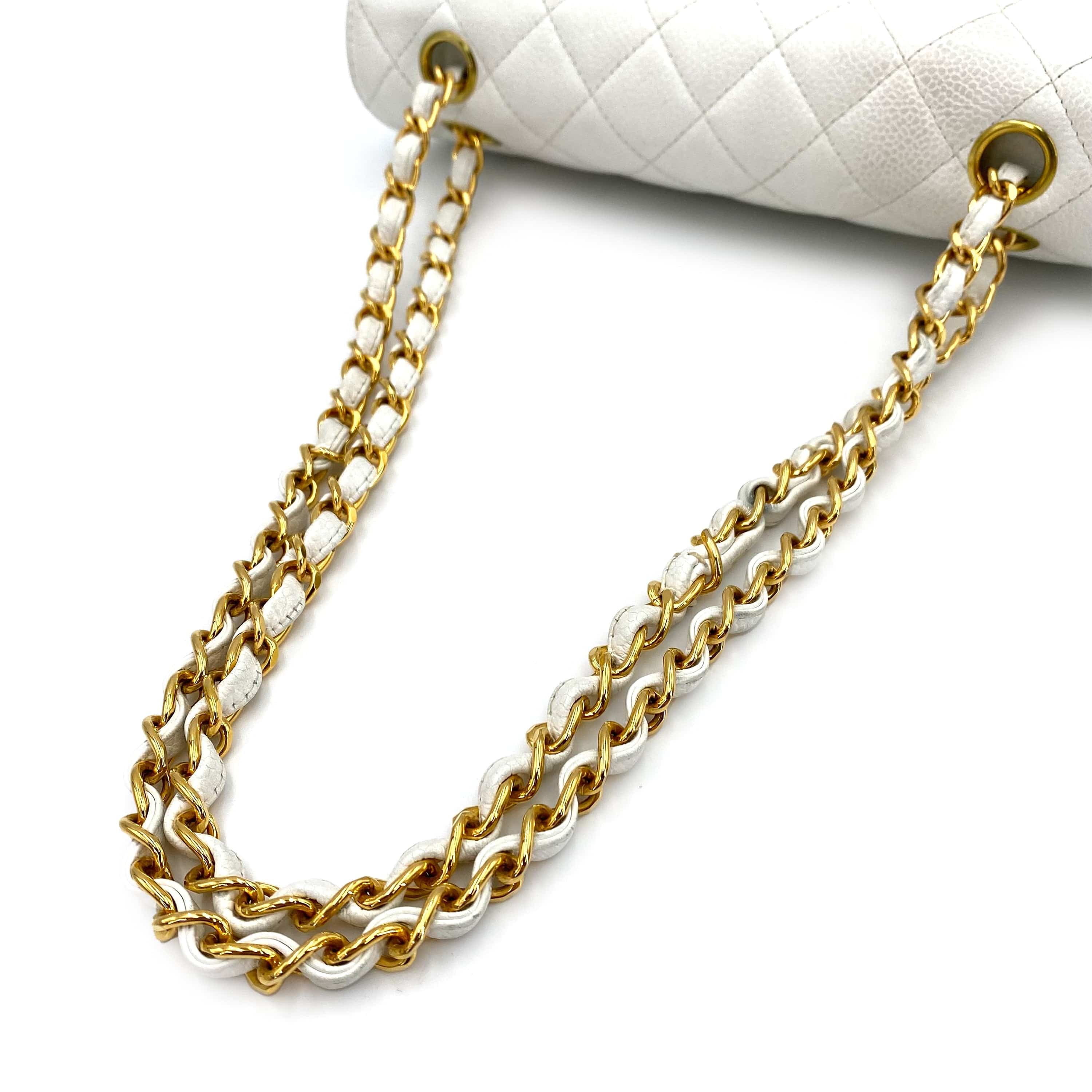 chanel CHANEL VINTAGE CLASSIC FLAP SMALL CHAIN SHOULDER BAG WHITE CAVIAR SKIN 90224614