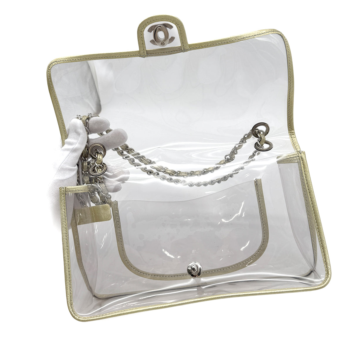 CHANEL CHANEL VINTAGE CLEAR SHOULDER BAG GOLD VINYL LEATHER 90282741