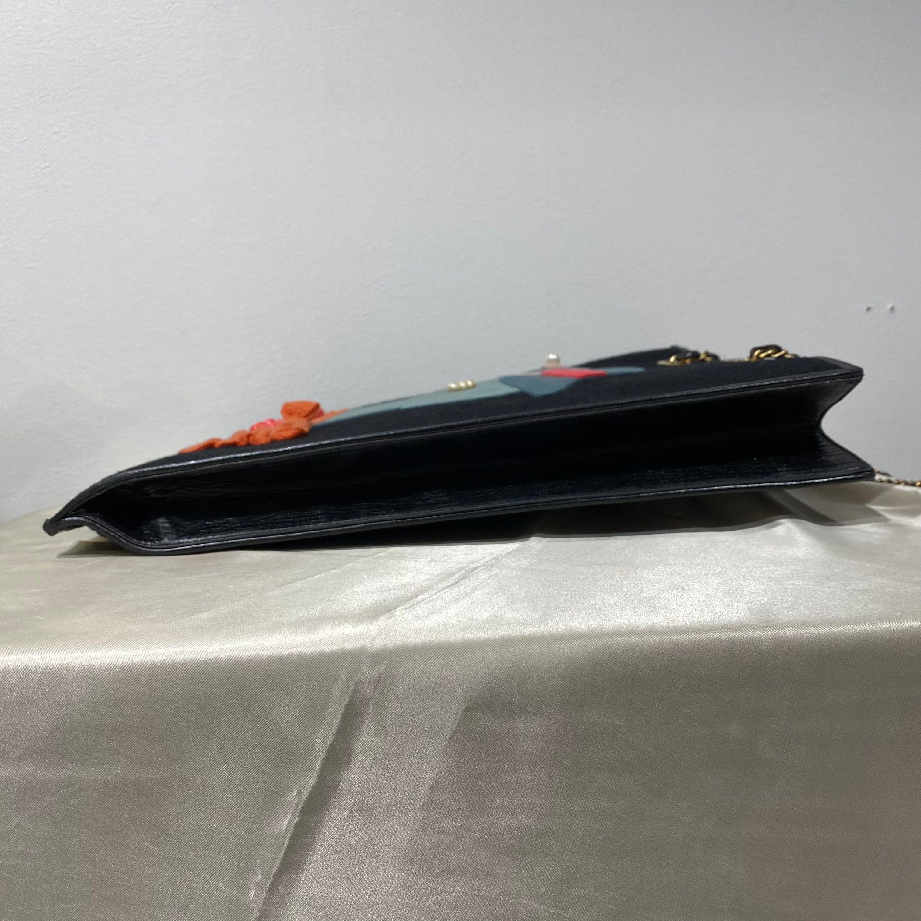 Chanel CHANEL VINTAGE COCO MOTIF MADEMOISELLE CHAIN TOTE BAG BLACK CANVAS LEATHER 90195778