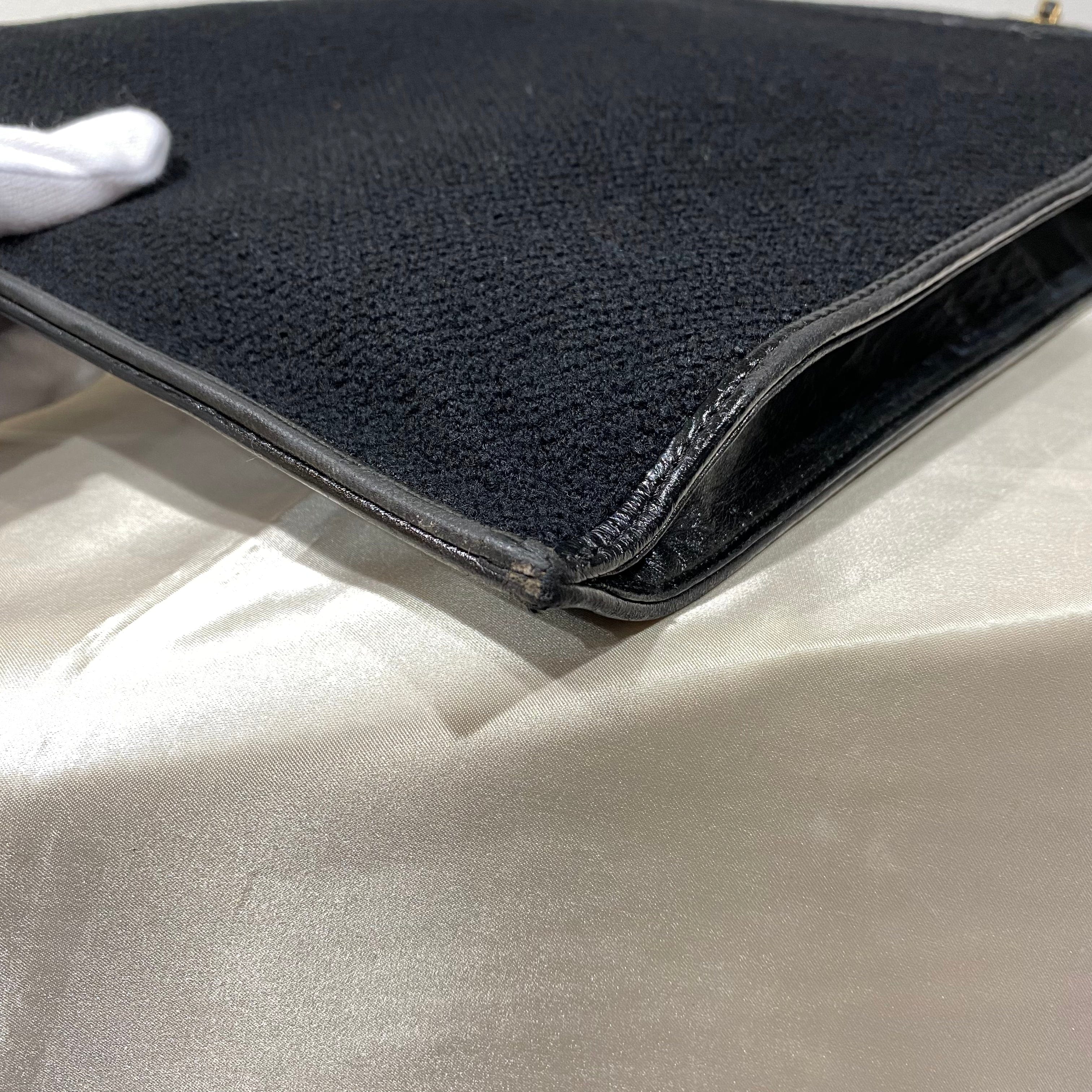 Chanel CHANEL VINTAGE COCO MOTIF MADEMOISELLE CHAIN TOTE BAG BLACK CANVAS LEATHER 90195778