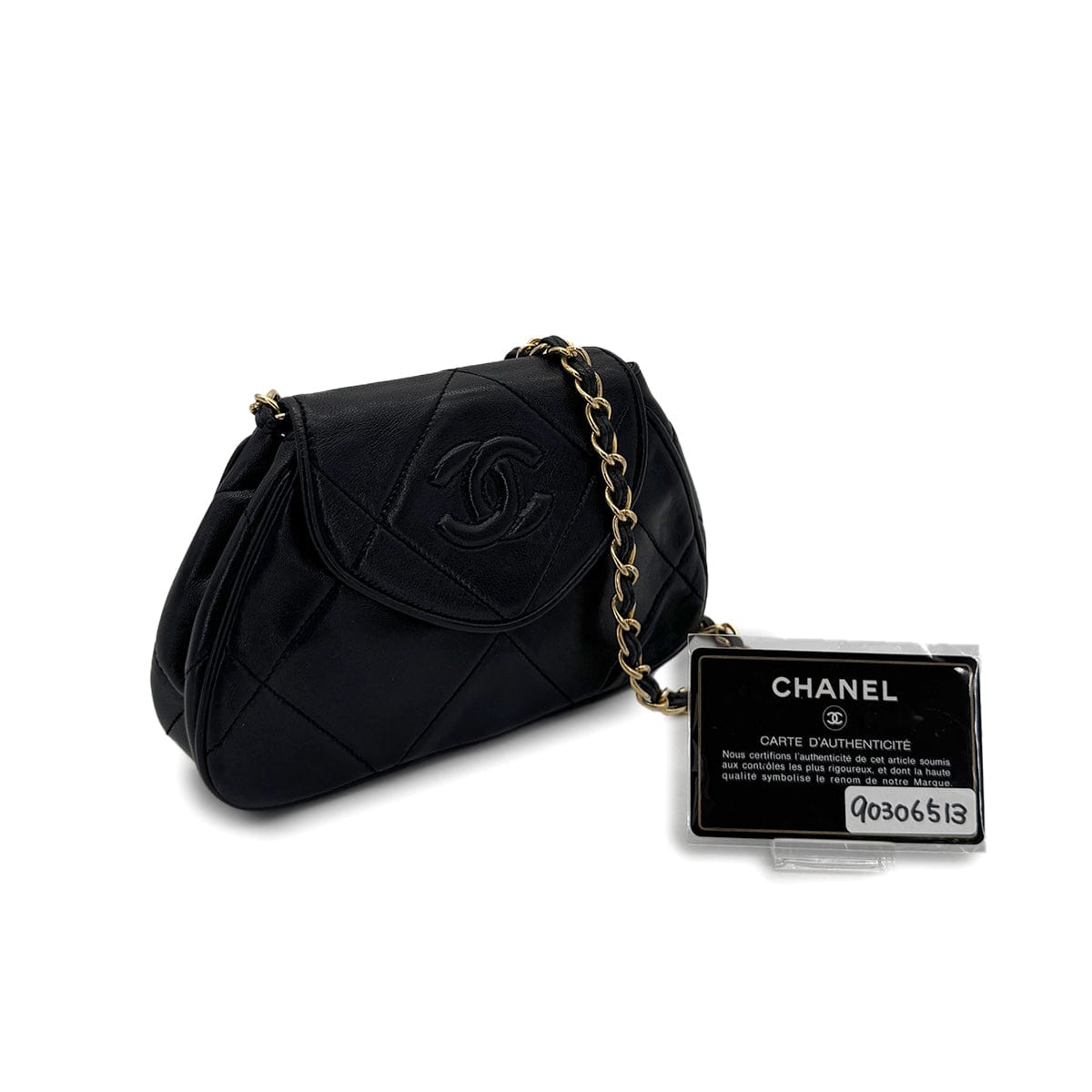 CHANEL CHANEL VINTAGE COCOMARK MATELASSE CHAIN SHOULDER BAG BLACK LAMB SKIN 90306513