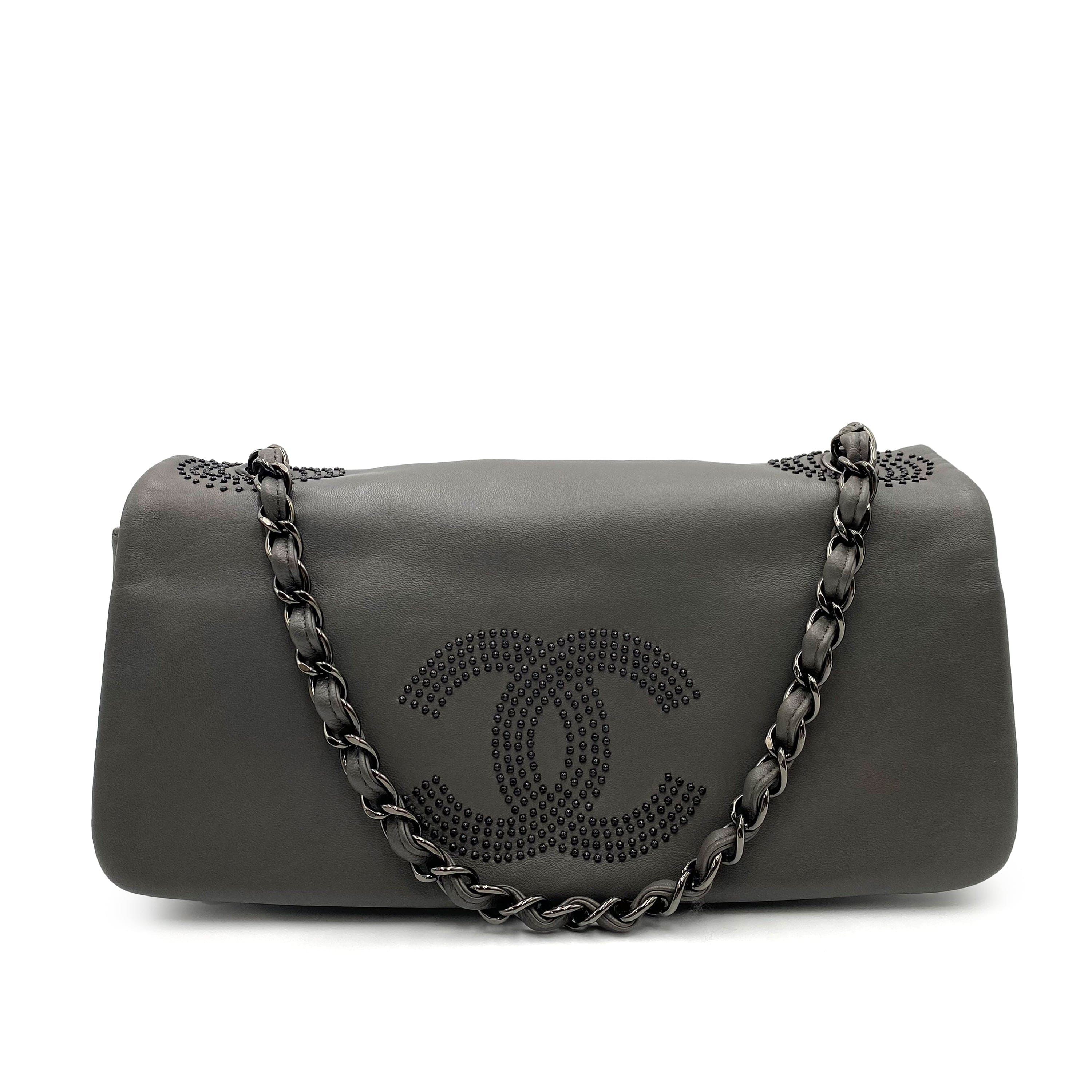 Chanel Chanel Vintage Cocomark Stud Gray Lambskin Black HW #12 90231635