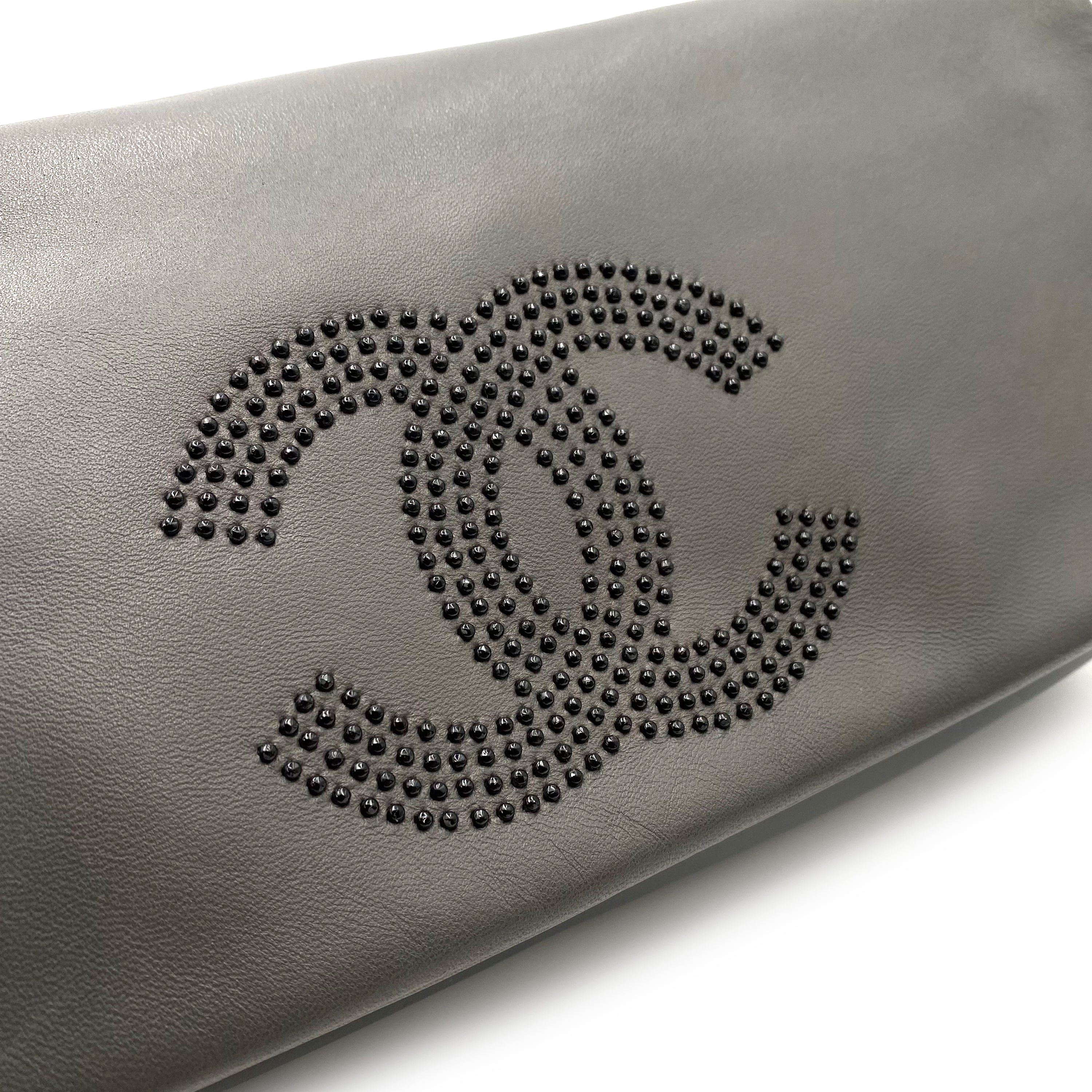 Chanel Chanel Vintage Cocomark Stud Gray Lambskin Black HW #12 90231635