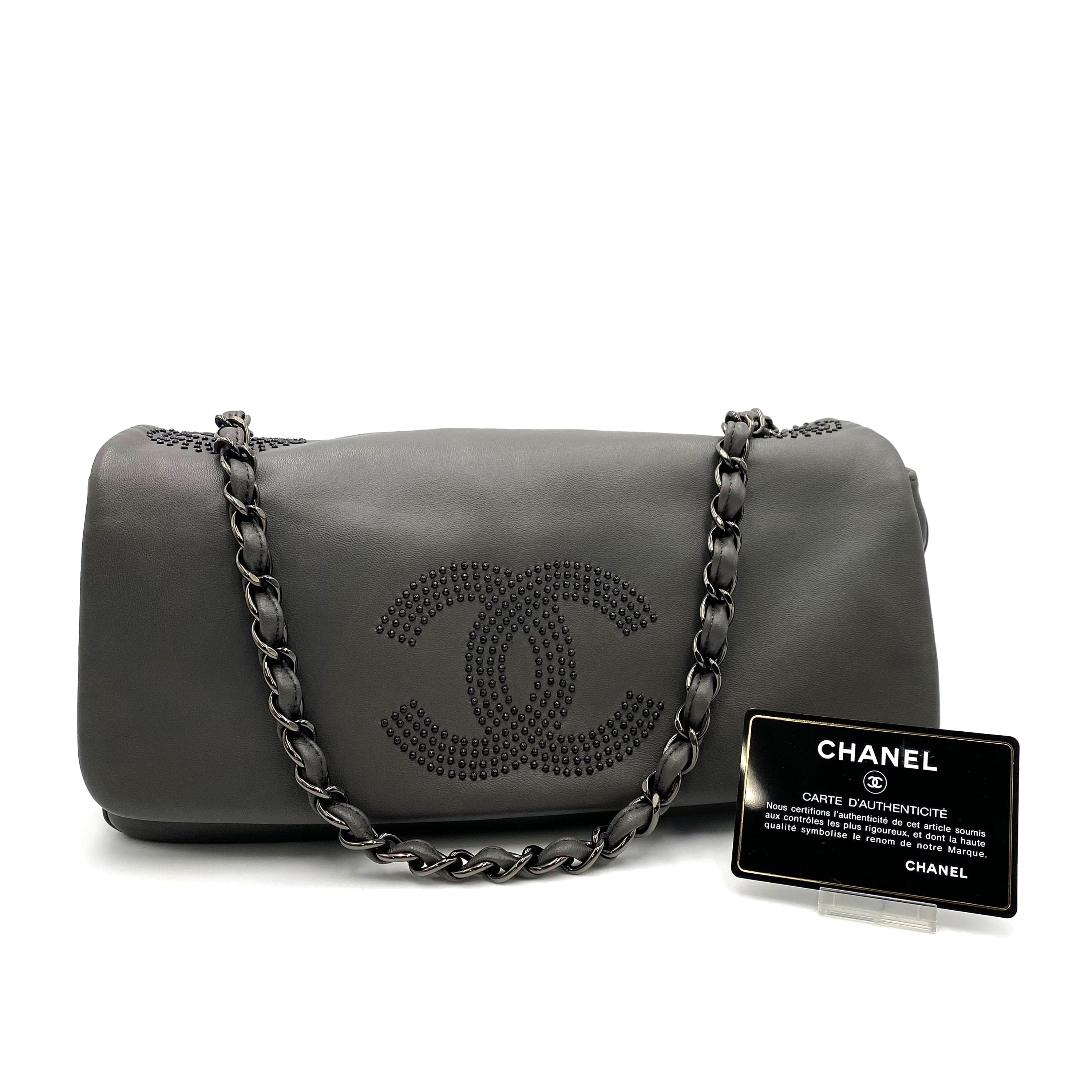 Chanel Chanel Vintage Cocomark Stud Gray Lambskin Black HW #12 90231635