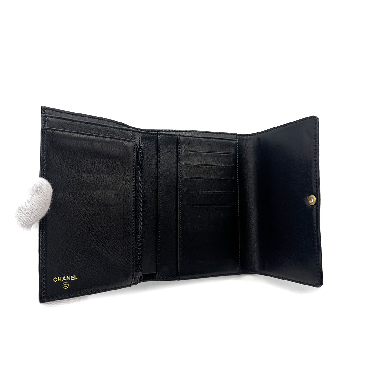 CHANEL CHANEL VINTAGE COCOMARK TRIFOLD WALLET BLACK CAVIAR SKIN 90291903