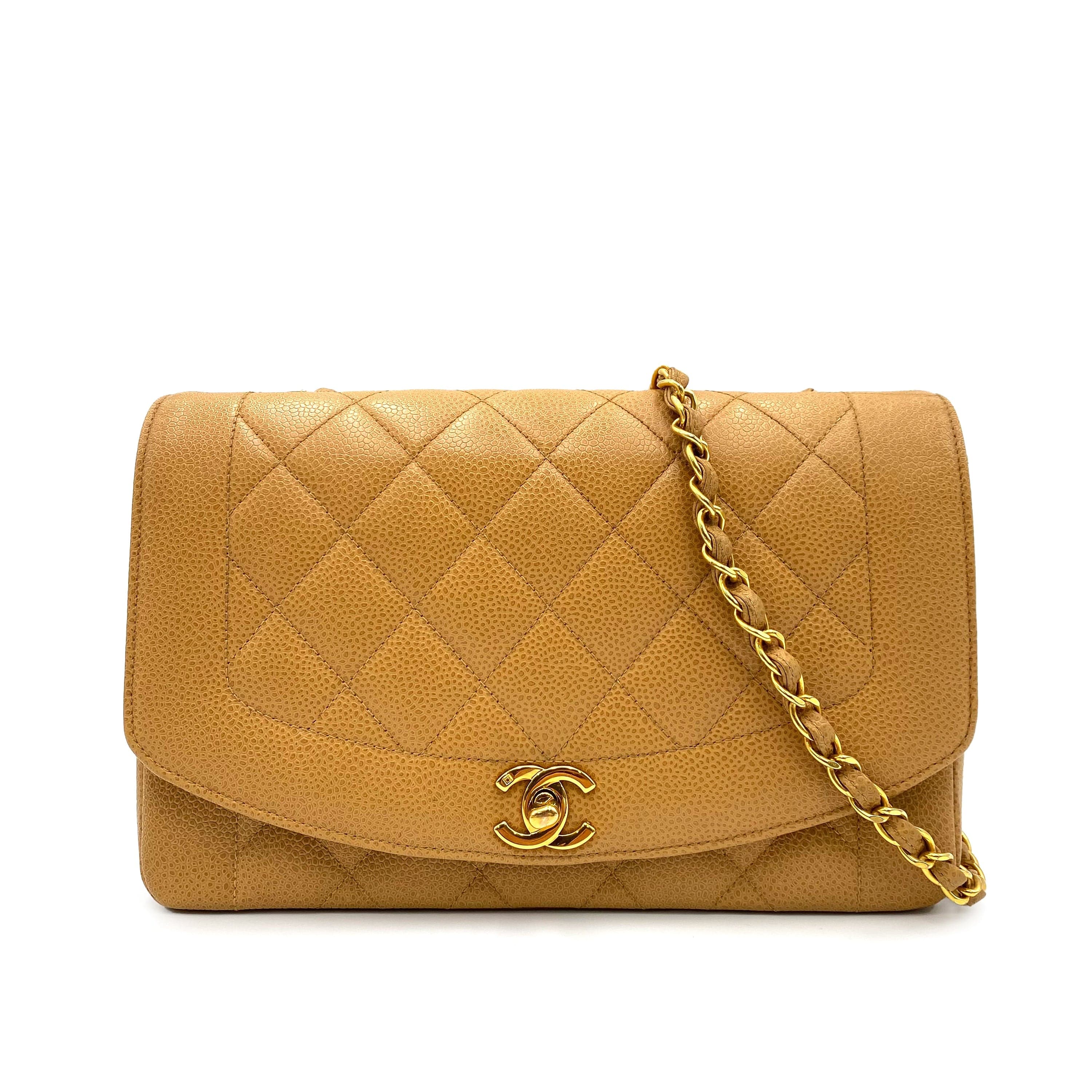 Chanel CHANEL VINTAGE DIANA MEDIUM CHAIN SHOULDER BAG BEIGE CAVIAR SKIN 90229337