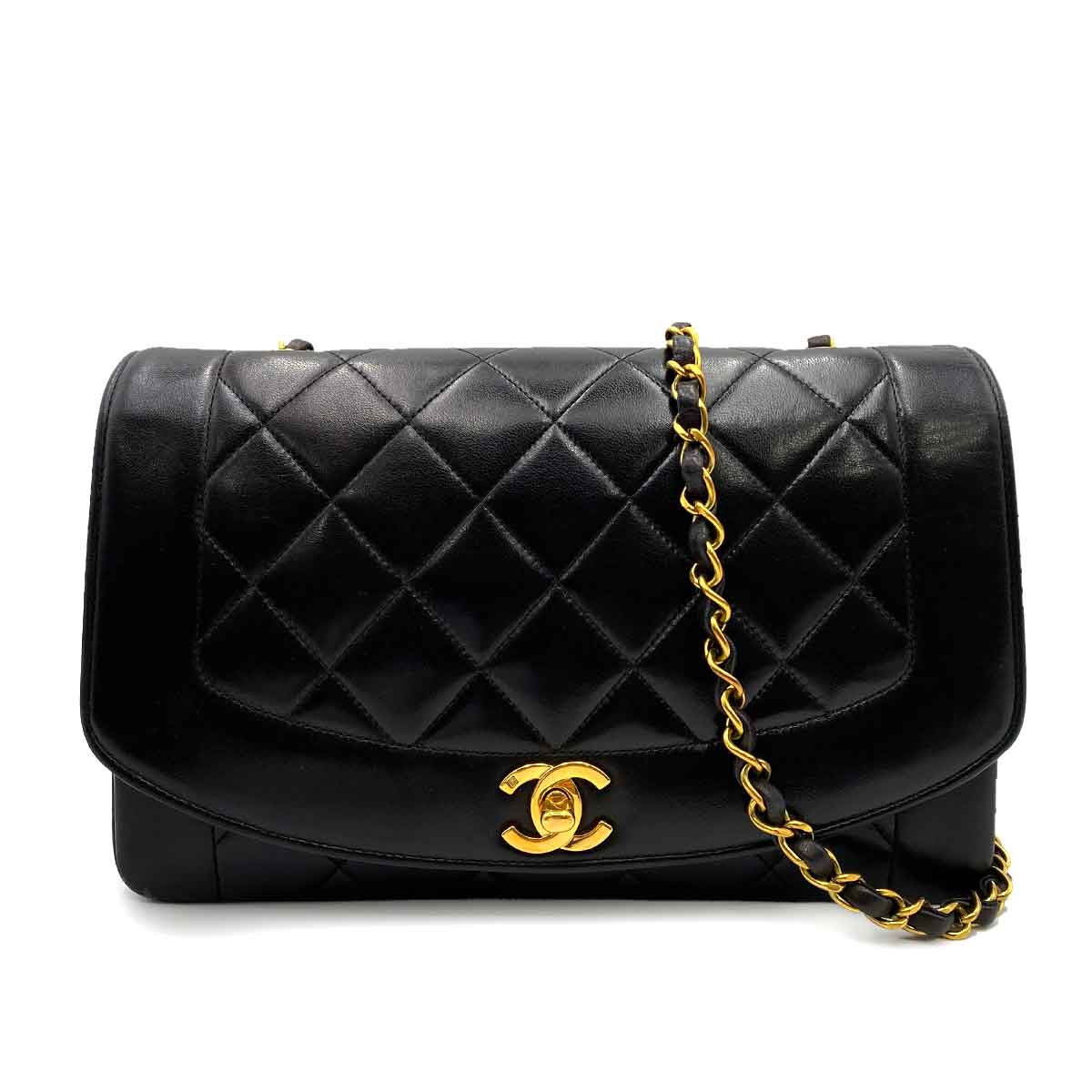 Chanel CHANEL VINTAGE DIANA MEDIUM CHAIN SHOULDER BAG BLACK LAMB SKIN 90227491