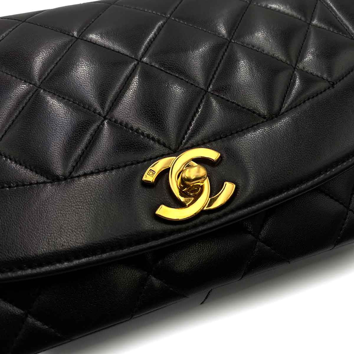 Chanel CHANEL VINTAGE DIANA MEDIUM CHAIN SHOULDER BAG BLACK LAMB SKIN 90227491