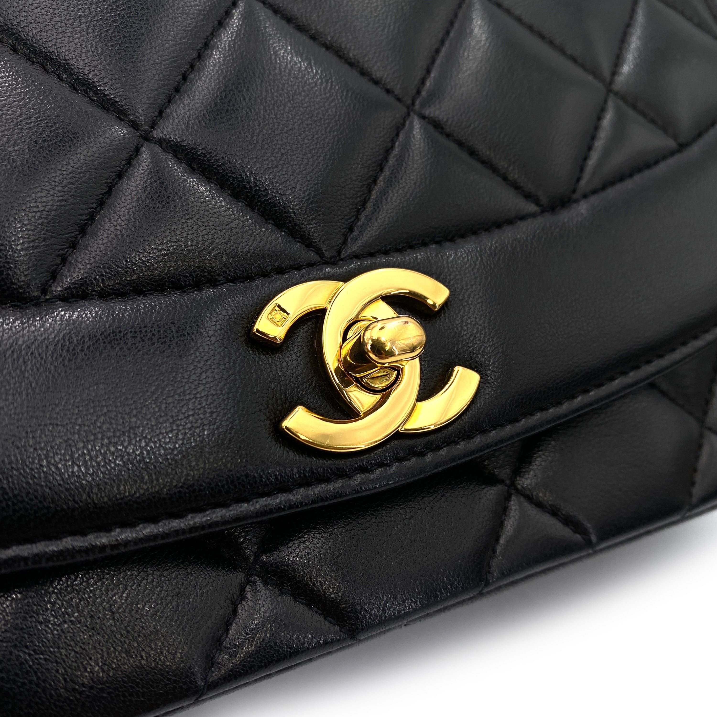 CHANEL CHANEL VINTAGE DIANA MEDIUM CHAIN SHOULDER BAG BLACK LAMB SKIN 90247296