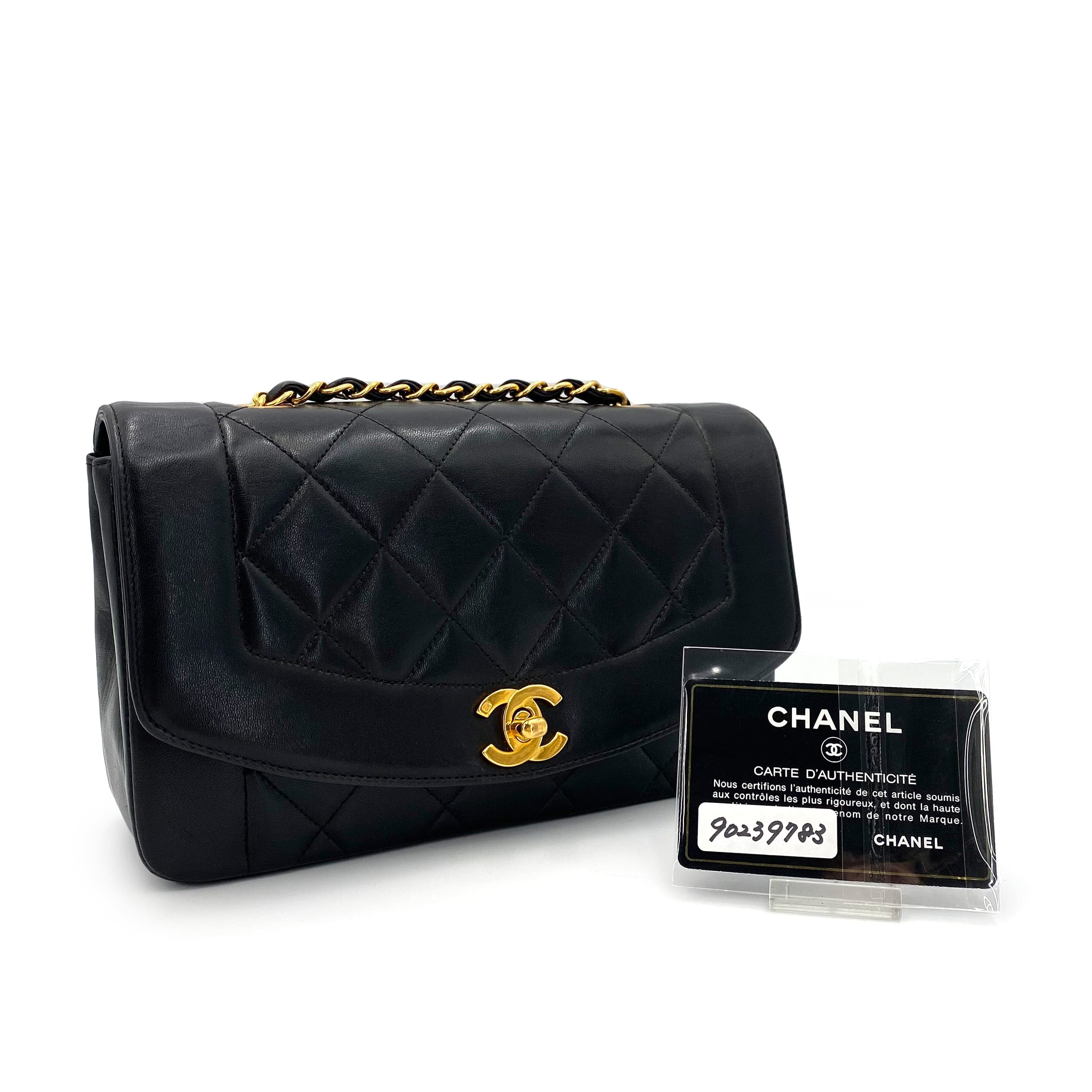 chanel CHANEL VINTAGE DIANA SMALL CHAIN SHOULDER BAG BLACK LAMB SKIN 90239783