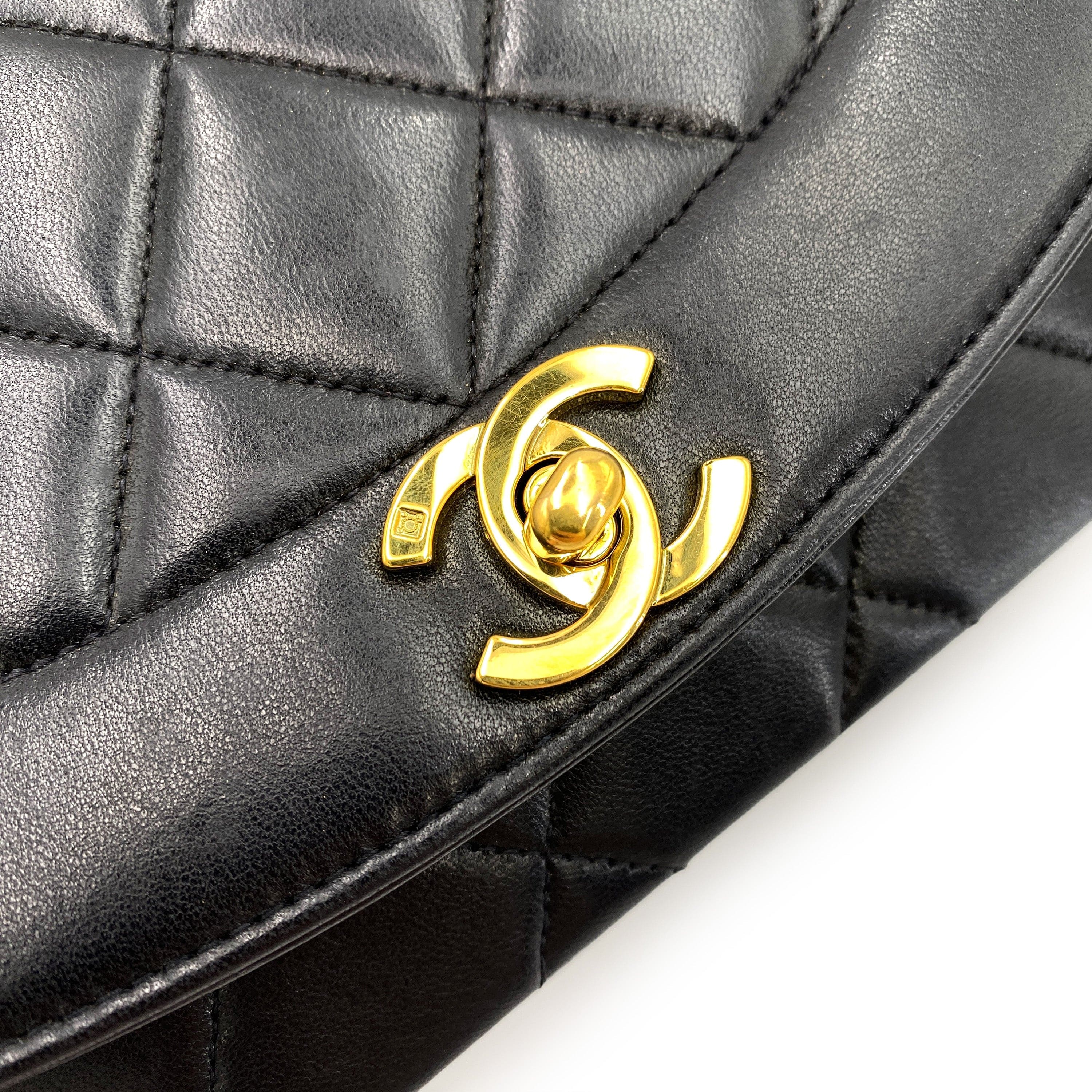 chanel CHANEL VINTAGE DIANA SMALL CHAIN SHOULDER BAG BLACK LAMB SKIN 90243260