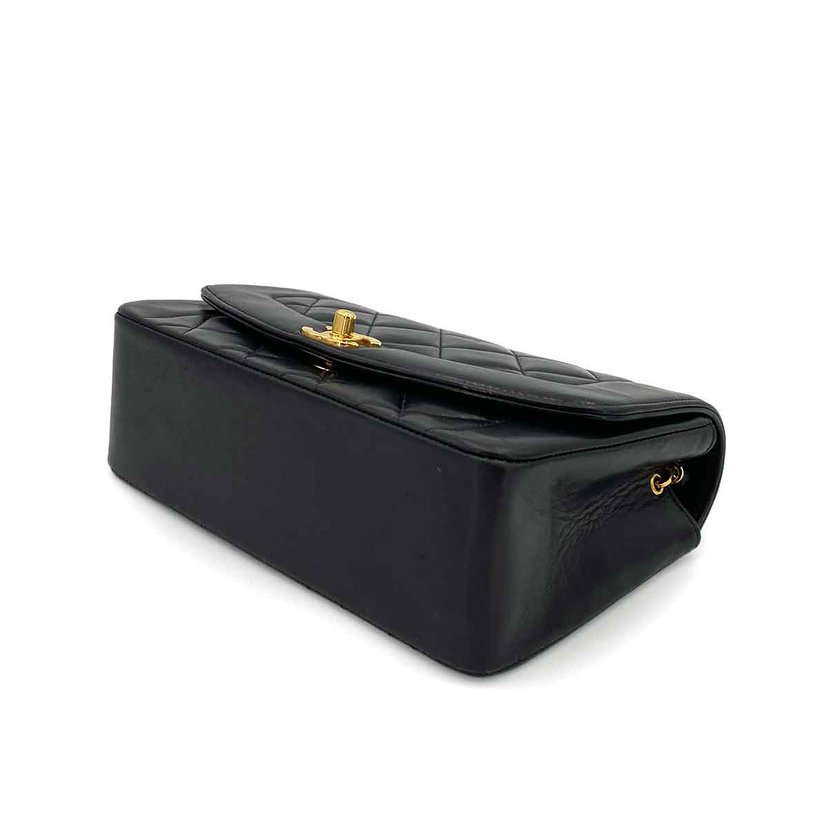 CHANEL CHANEL VINTAGE DIANA SMALL CHAIN SHOULDER BAG BLACK LAMB SKIN 90245045