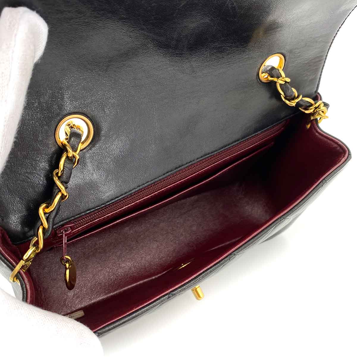 CHANEL CHANEL VINTAGE DIANA SMALL CHAIN SHOULDER BAG BLACK LAMB SKIN 90245045