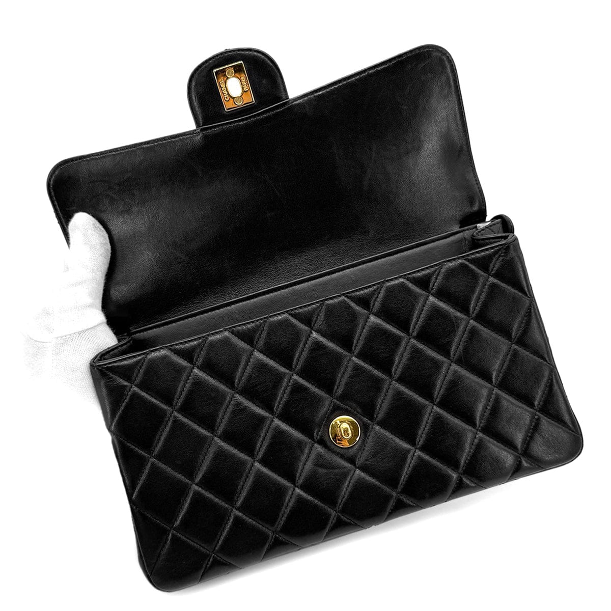Chanel CHANEL VINTAGE DOUBLE FACE SHOULDER BAG BLACK LAMB SKIN 90267394