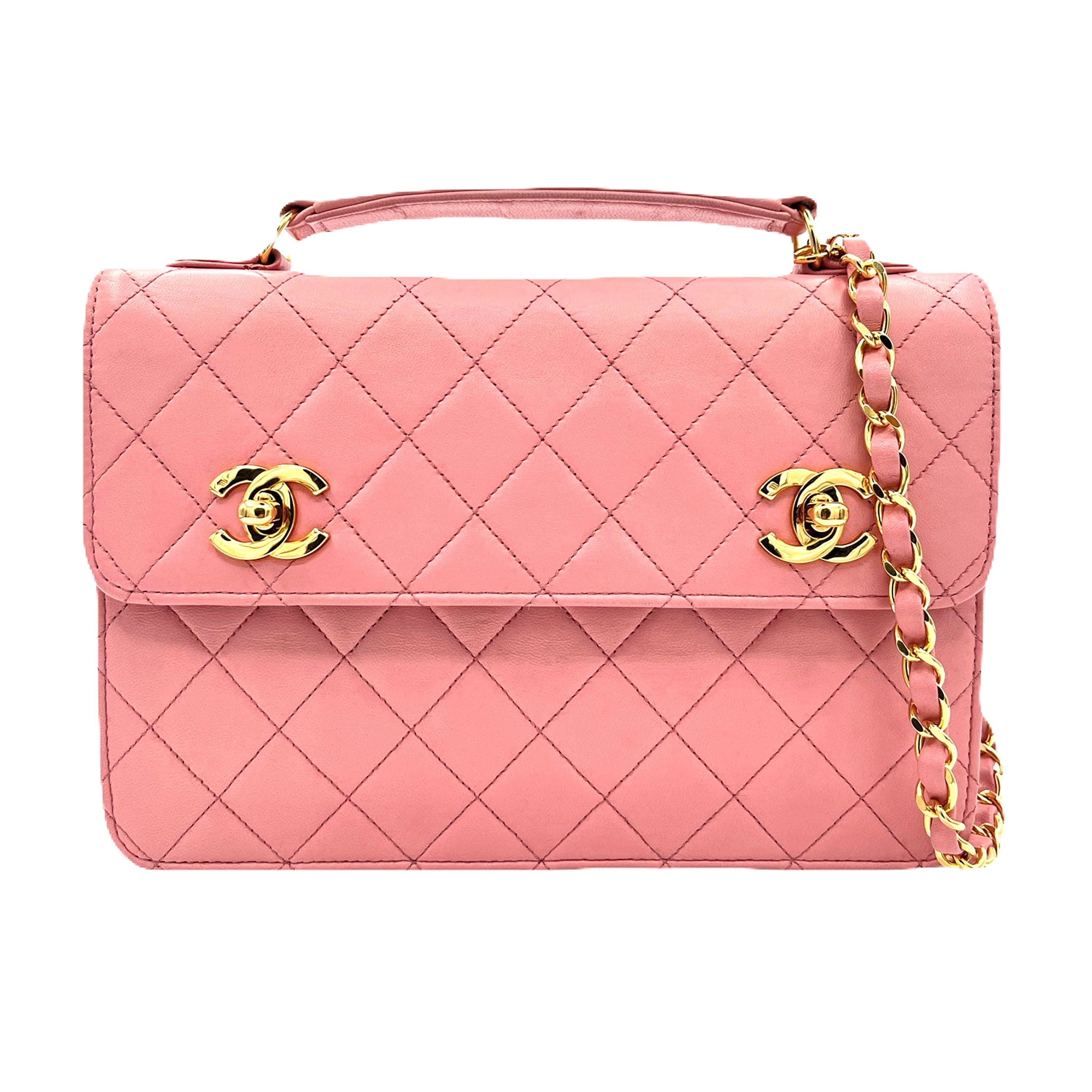 Chanel Chanel Vintage Double Turnlock Satchel Pink Lambskin GHW #1 90218037