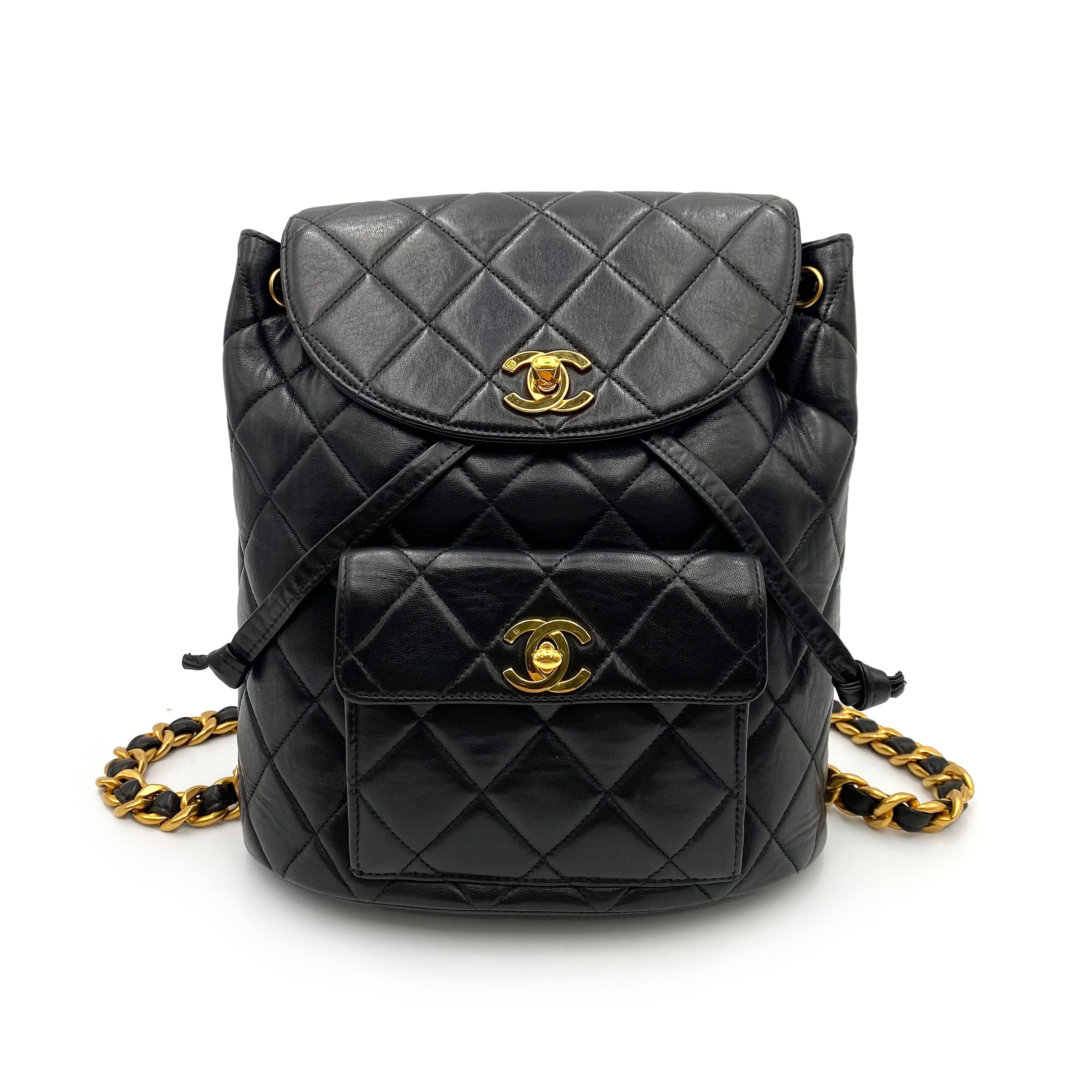 Chanel CHANEL VINTAGE DUMA CHAIN BACKPACK BLACK LAMB SKIN 90237325