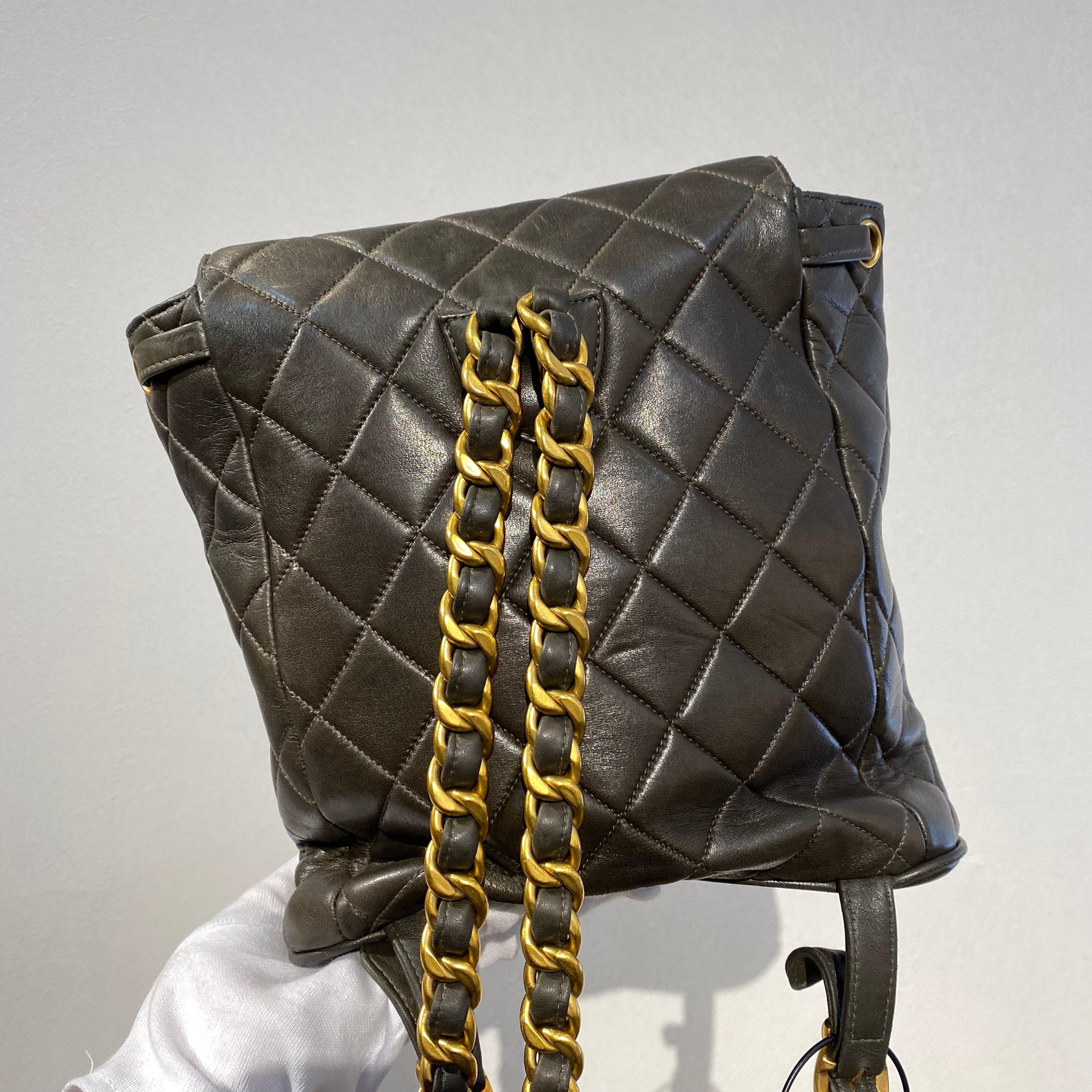 Chanel CHANEL VINTAGE DUMA CHAIN BACKPACK KHAKI LAMB SKIN 90186612