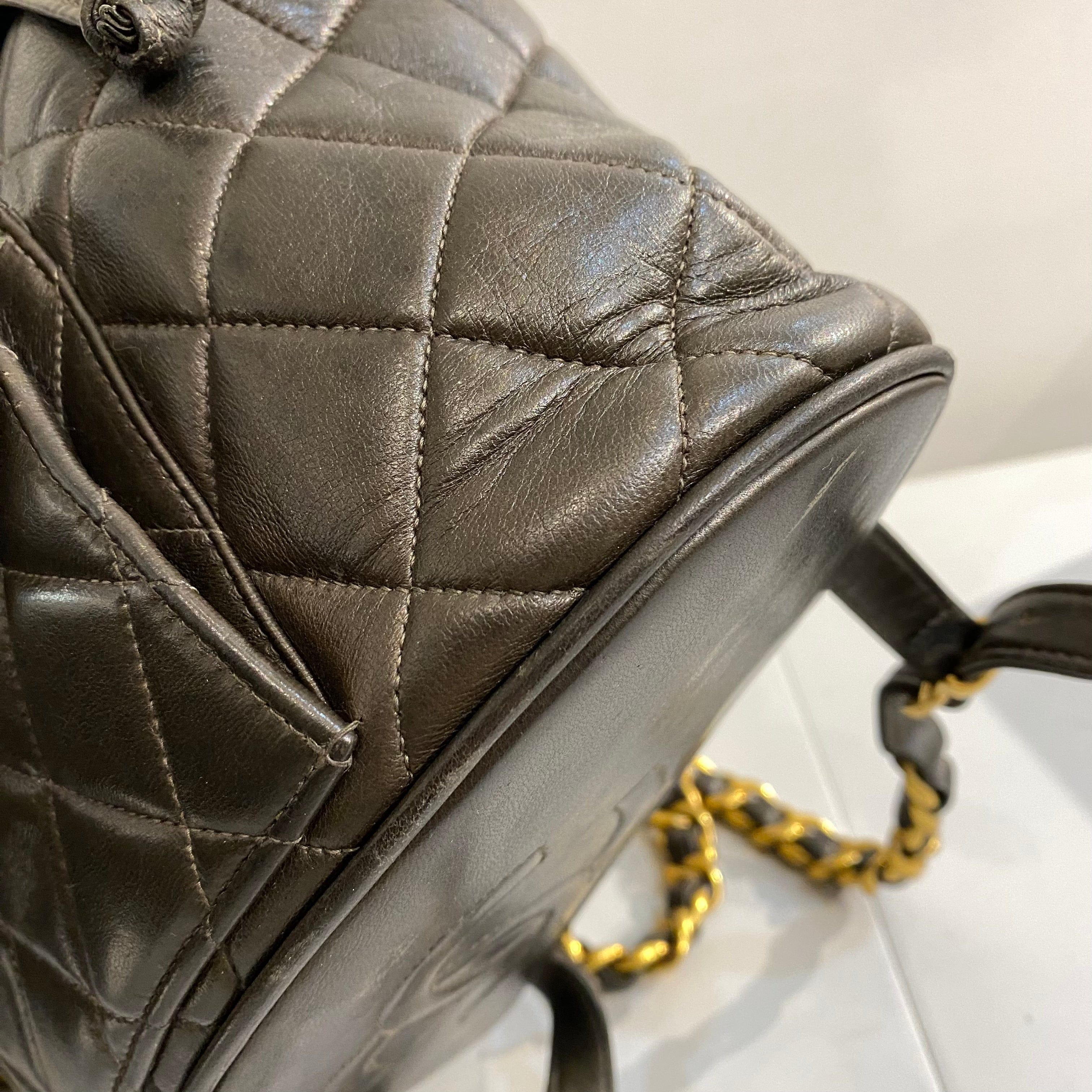 Chanel CHANEL VINTAGE DUMA CHAIN BACKPACK KHAKI LAMB SKIN 90186612