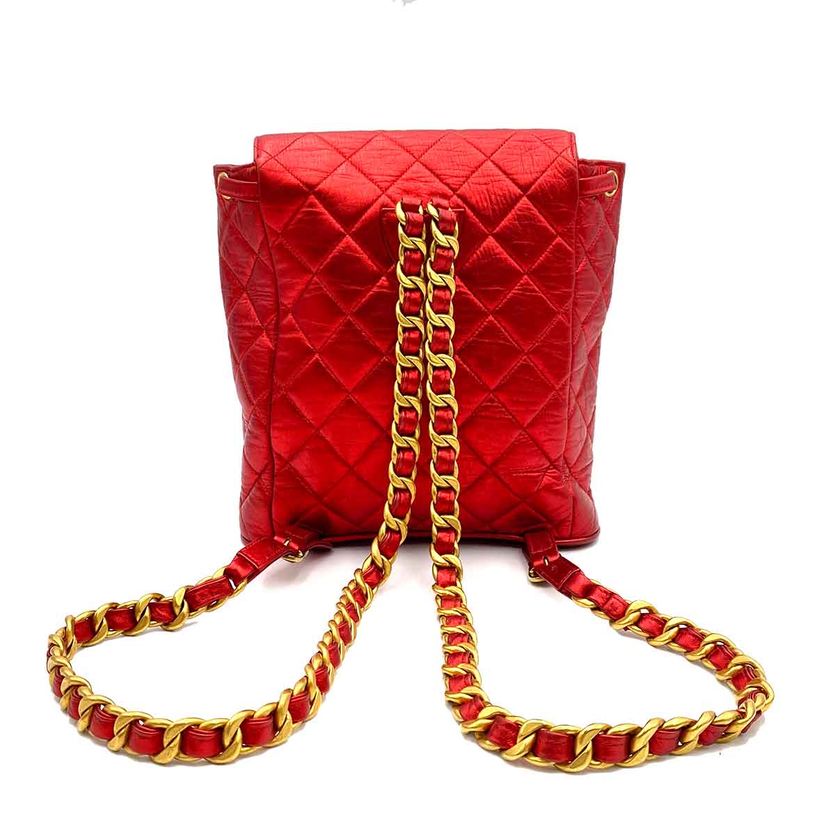 Chanel CHANEL VINTAGE DUMA CHAIN BACKPACK METALLIC RED LAMB SKIN 90233683