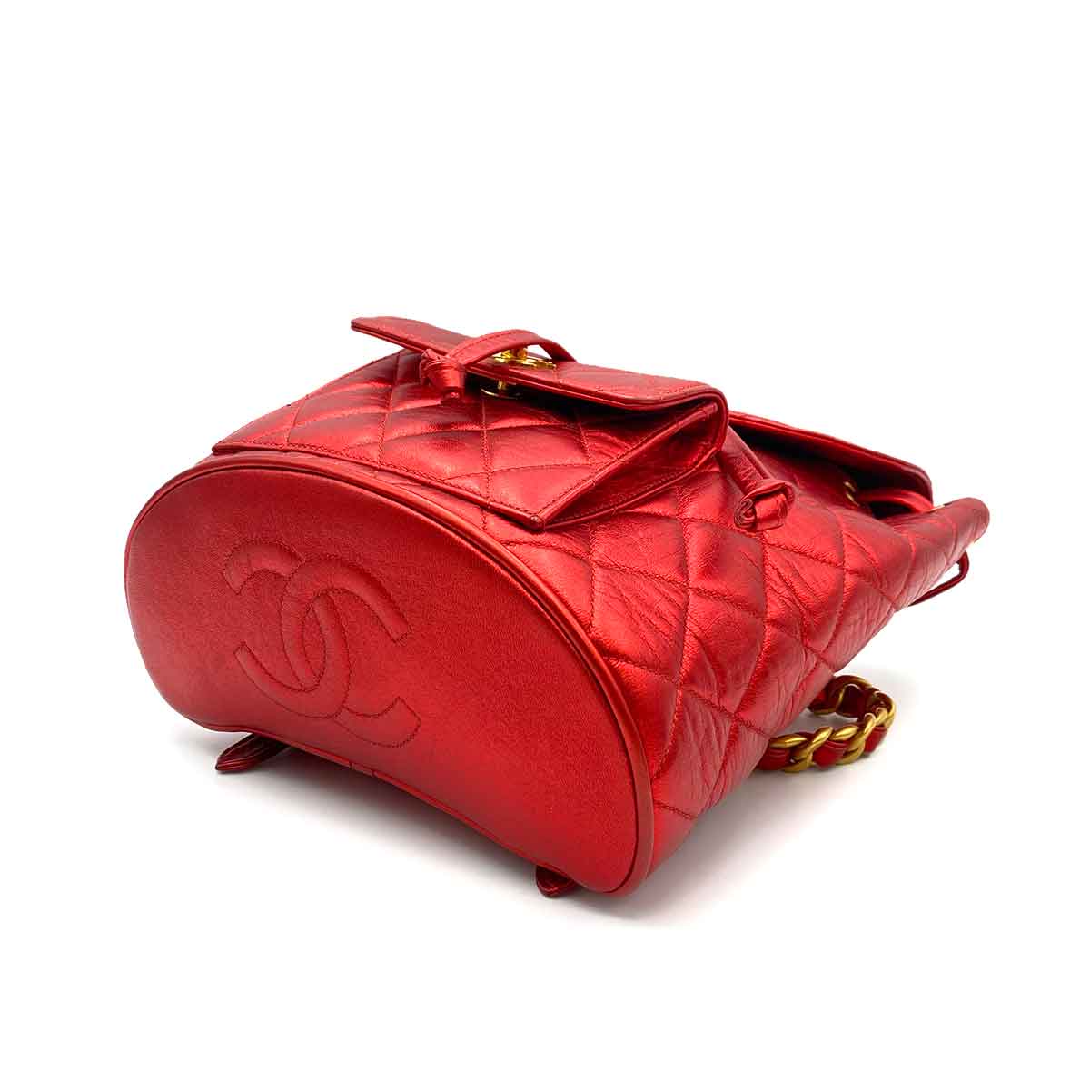 Chanel CHANEL VINTAGE DUMA CHAIN BACKPACK METALLIC RED LAMB SKIN 90233683