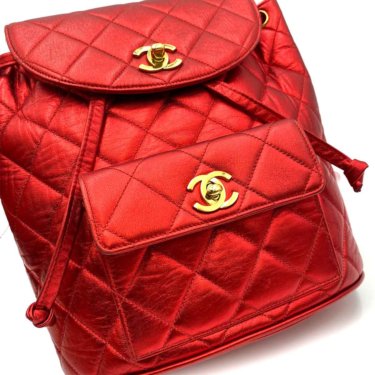 Chanel CHANEL VINTAGE DUMA CHAIN BACKPACK METALLIC RED LAMB SKIN 90233683