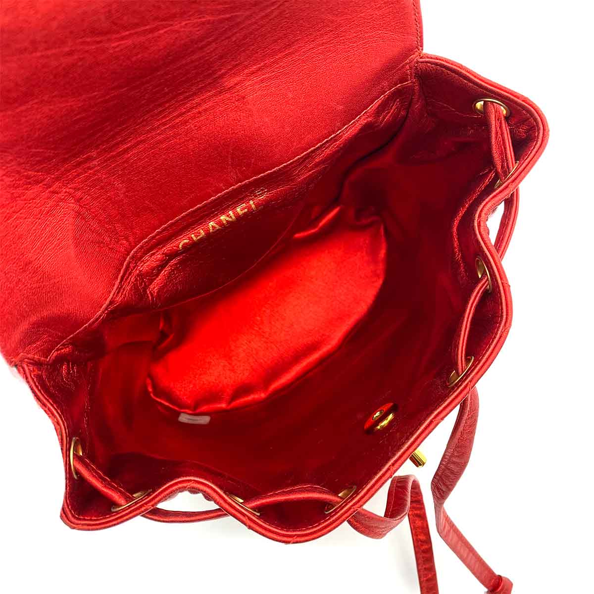 Chanel CHANEL VINTAGE DUMA CHAIN BACKPACK METALLIC RED LAMB SKIN 90233683