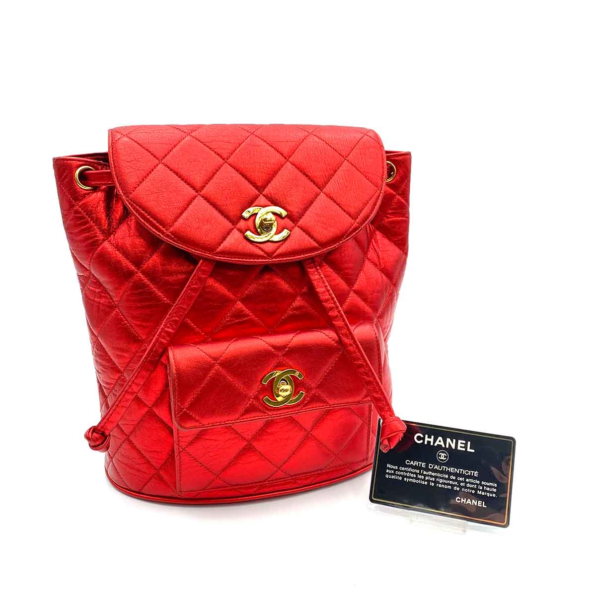 Chanel CHANEL VINTAGE DUMA CHAIN BACKPACK METALLIC RED LAMB SKIN 90233683