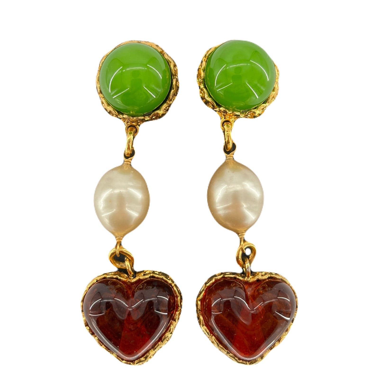Chanel CHANEL VINTAGE EARRINGS  COLORSTONE FAKEPEARL HEART ACCESSORY 2/8 90215542