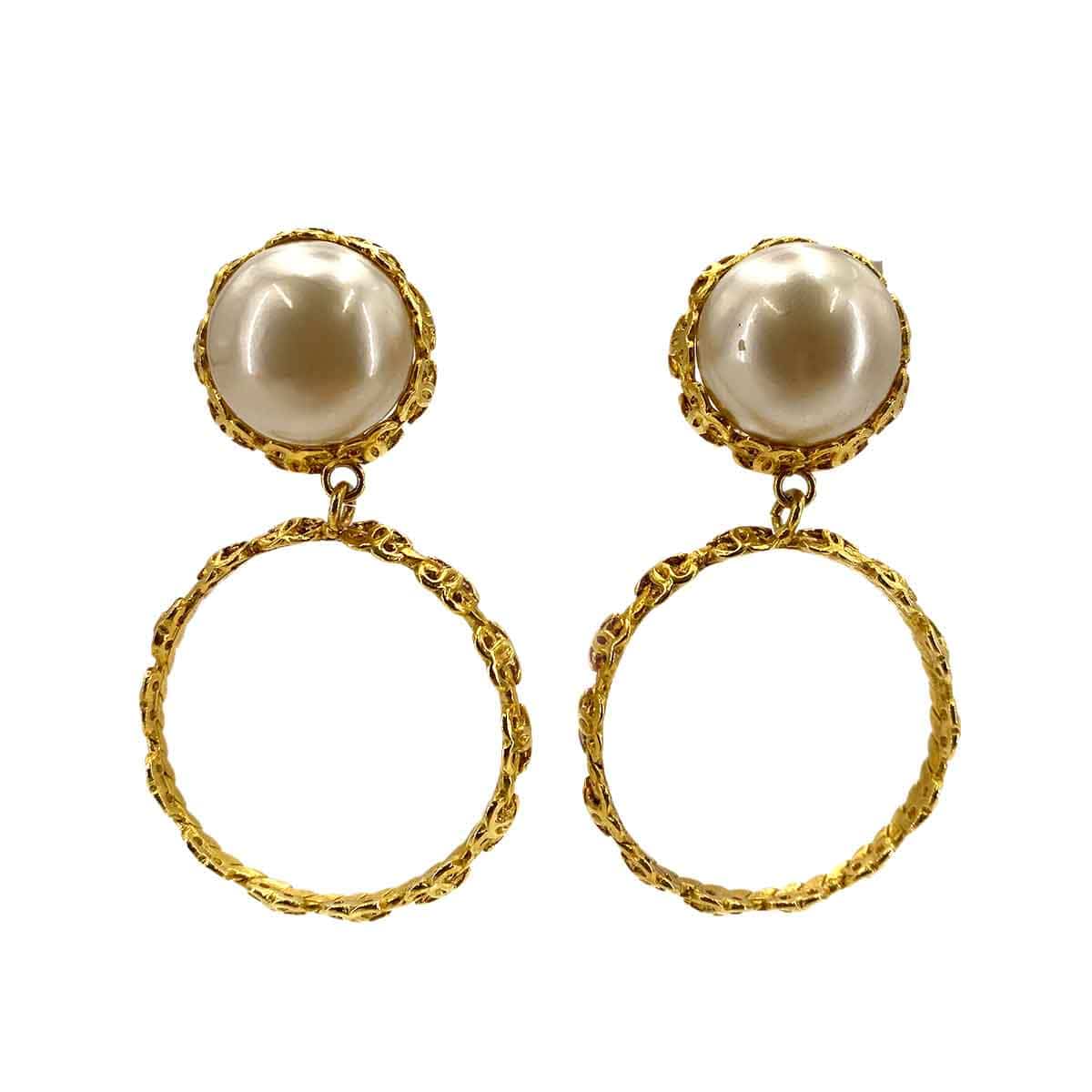 Chanel CHANEL VINTAGE EARRINGS FAKE PEARL HOOP ACCESSORY 2 8 90242980