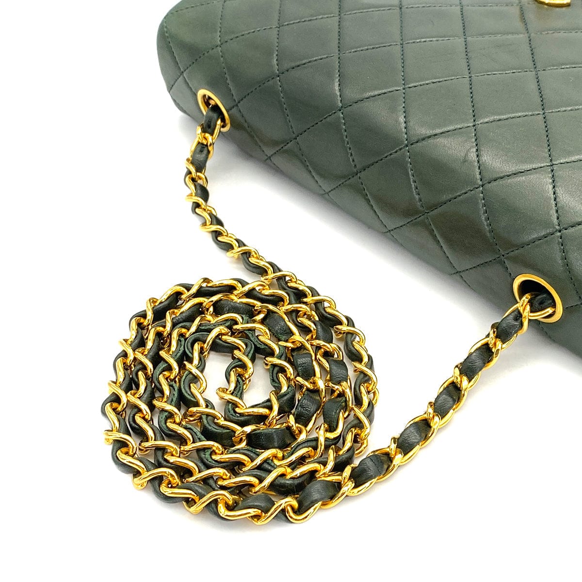 CHANEL CHANEL VINTAGE FULL FLAP CHAIN SHOULDER BAG KHAKI LAMB SKIN 90309177