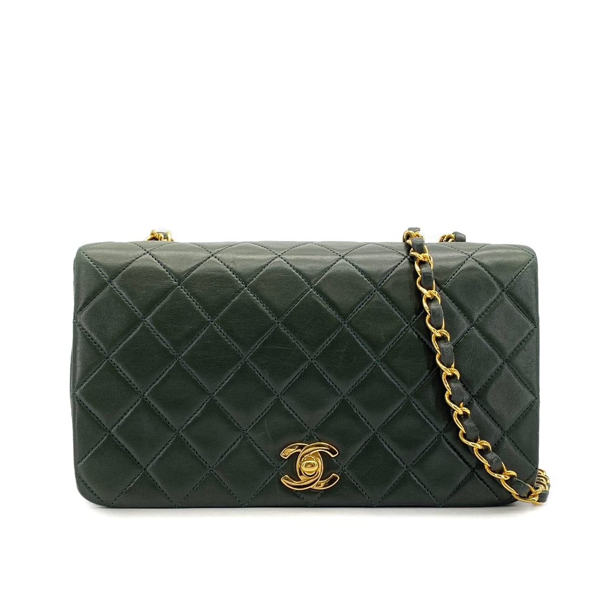 CHANEL CHANEL VINTAGE FULL FLAP CHAIN SHOULDER BAG KHAKI LAMB SKIN 90309177