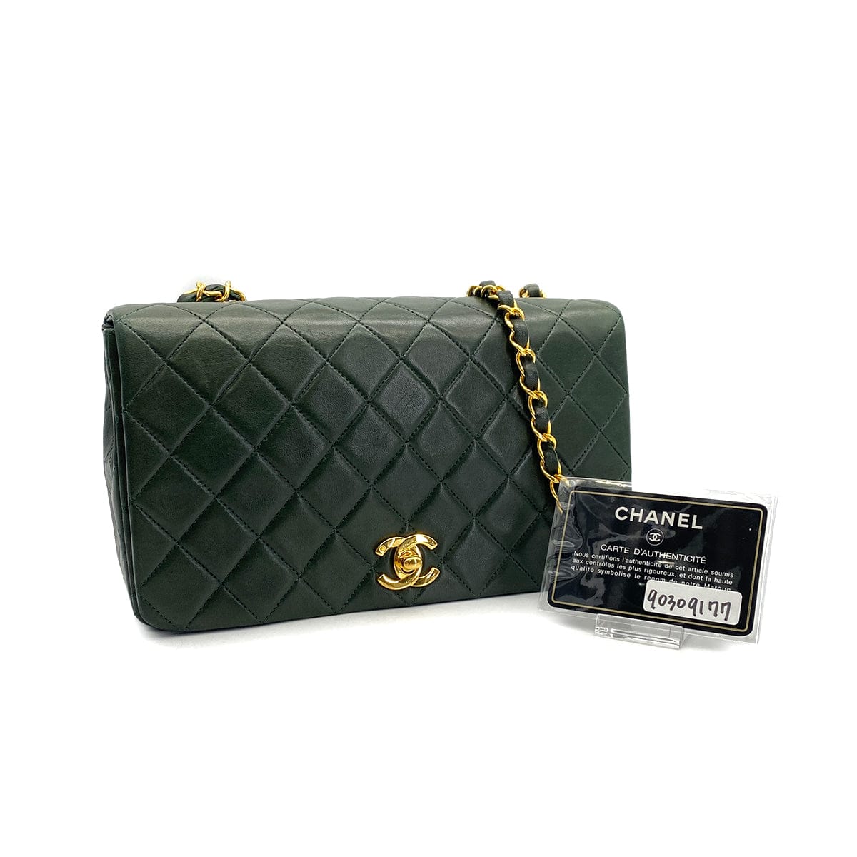 CHANEL CHANEL VINTAGE FULL FLAP CHAIN SHOULDER BAG KHAKI LAMB SKIN 90309177