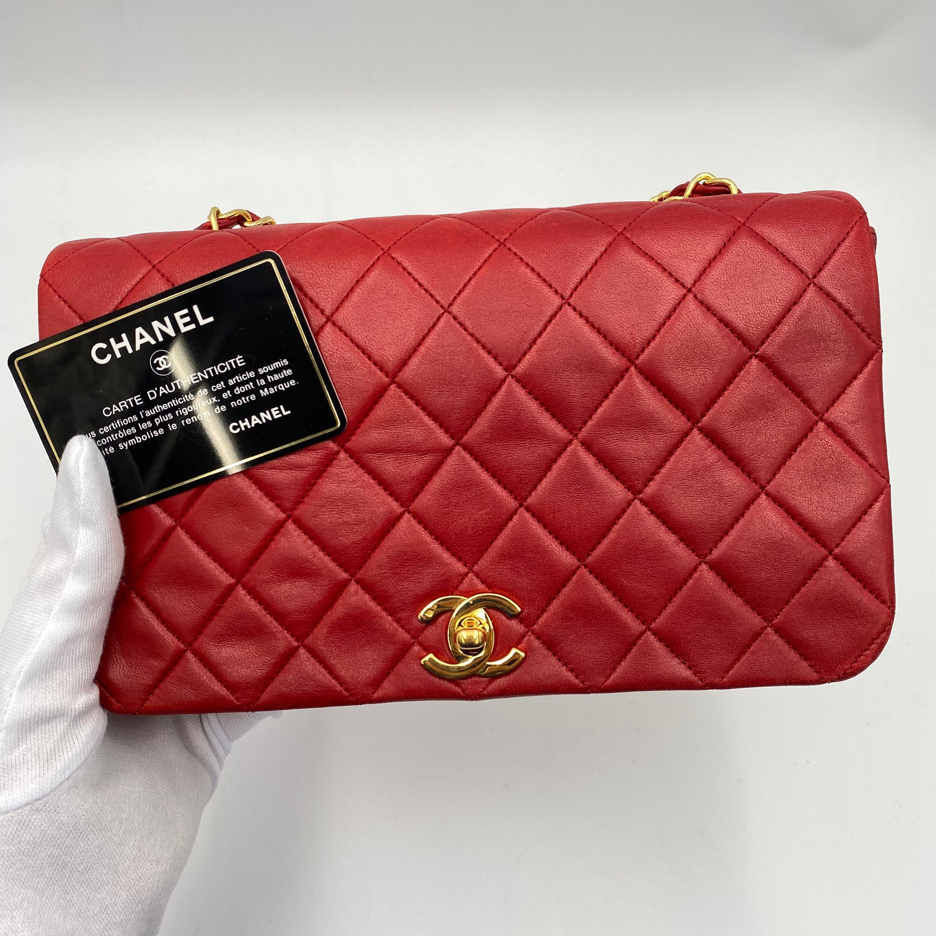 Chanel CHANEL VINTAGE FULL FLAP CHAIN SHOULDER BAG RED LAMB SKIN 90221025