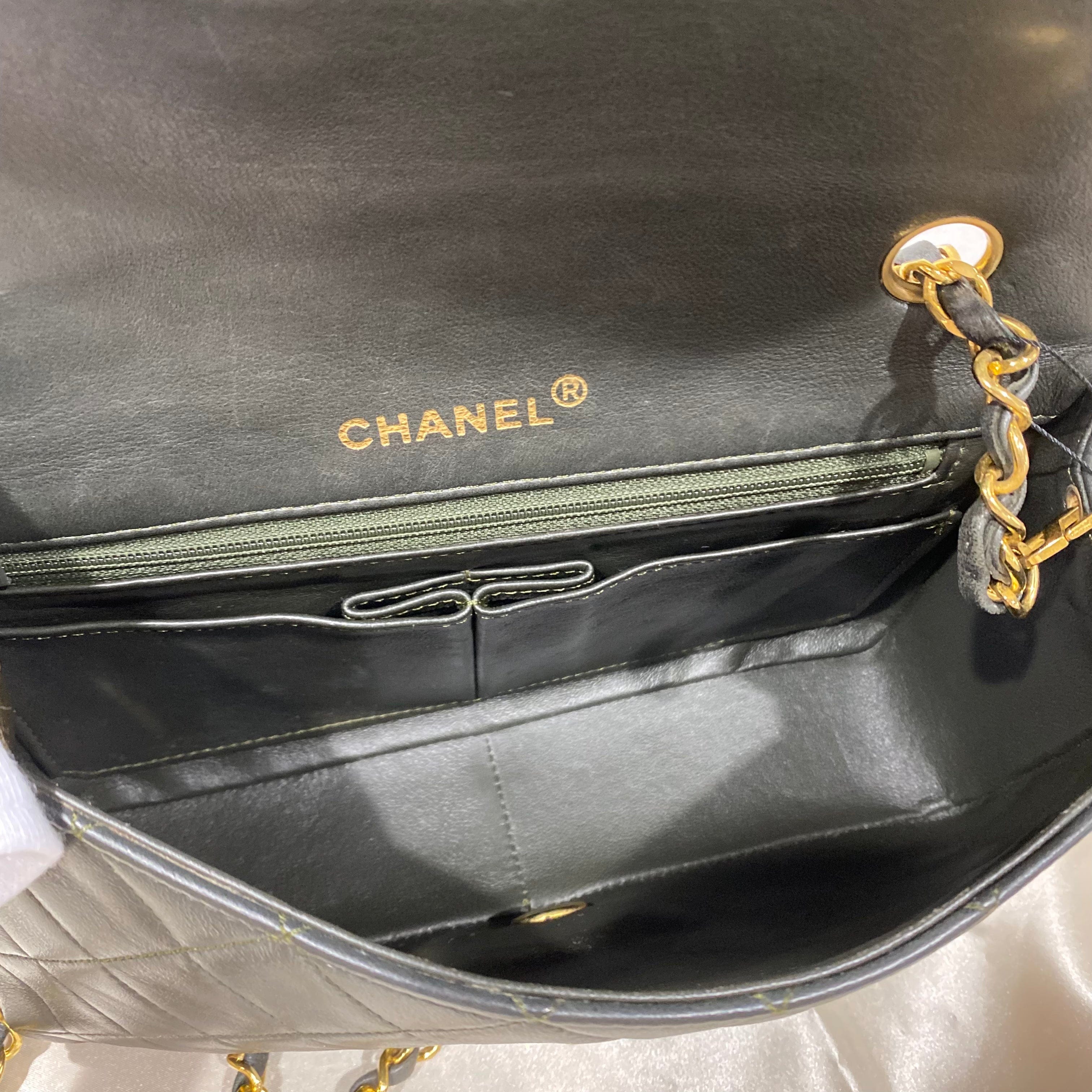 Chanel CHANEL VINTAGE FULL FLAP KHAKI LAMB SKIN 90205784